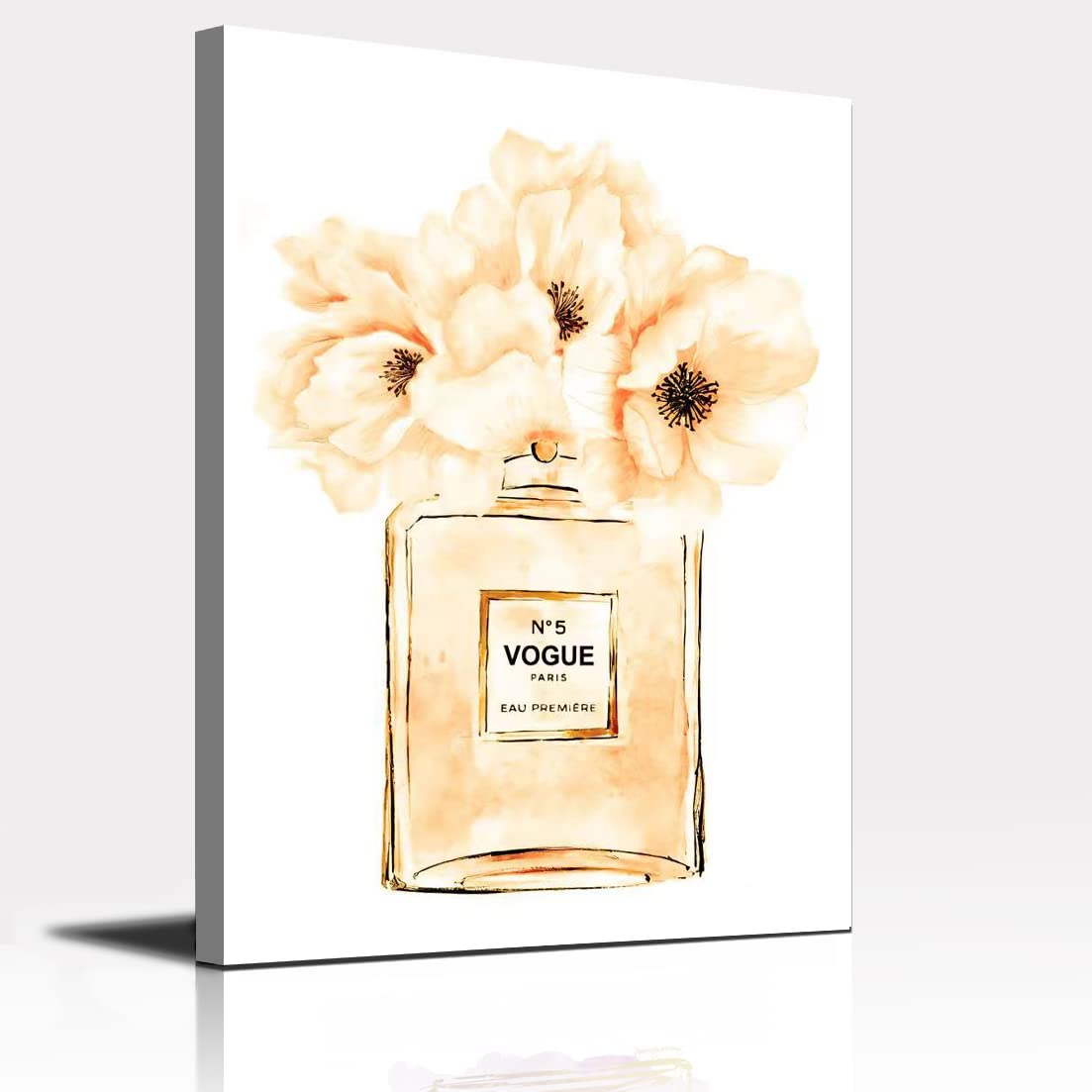 Chanel Perfume Inspired Canvas Wall Art - Orange Flowers & Black Girl Portrait for Bedroom, Bathroom & Home Decor - Perfect for Modern Living Rooms & Gift Ideas