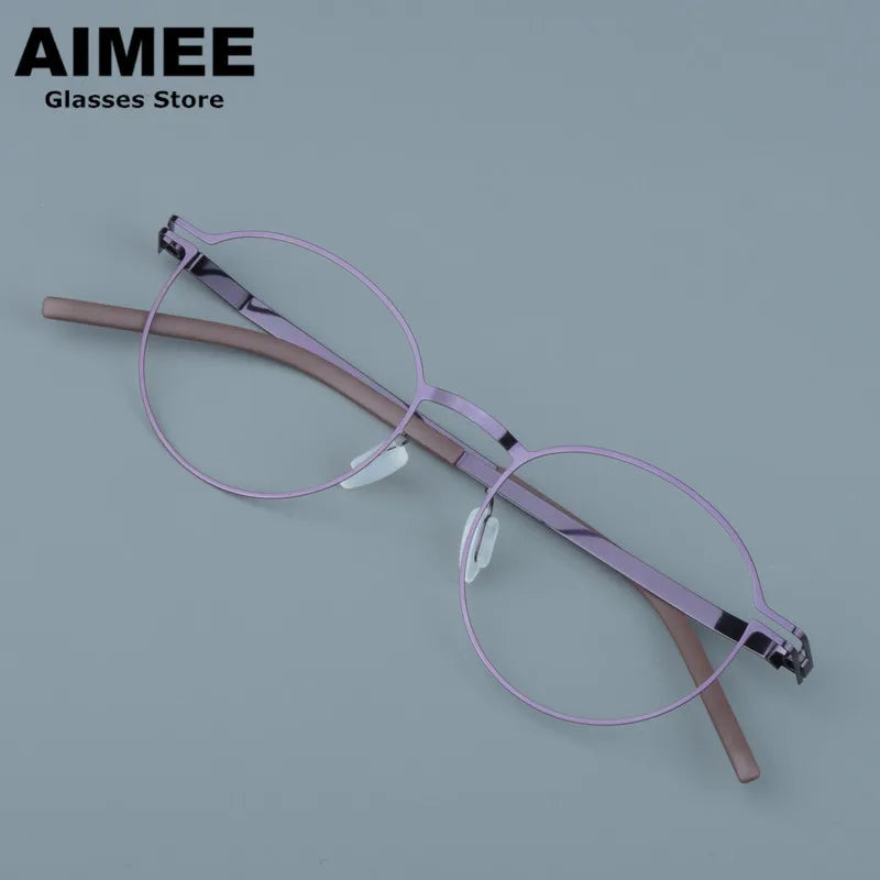 Stylish Unisex Full Rim Polygon Round Screwless Steel Eyeglasses Frame 14046 - Perfect for Work, Reading & Everyday Fashion