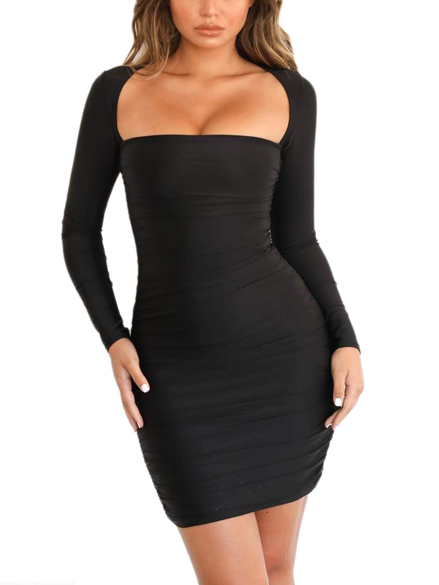 Sexy Long Sleeve Bodycon Mini Dress for Women - Perfect for Nightclub, Party & Evening Outfits | Flattering Figure-Hugging Design for Date Night & Special Occasions