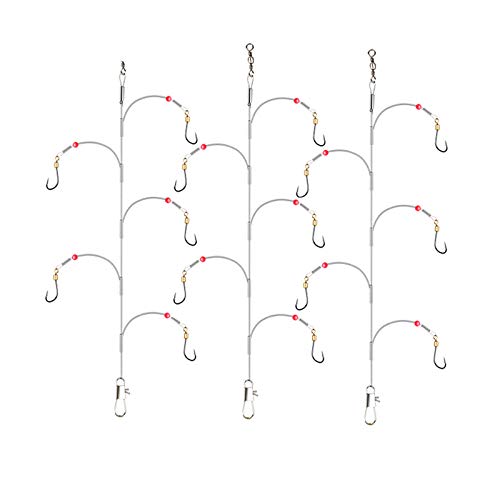 5-Piece Fishing Hook Rig with 7-Strand Nylon Coated Leader - Includes Swivel, Snap & Hooks for Saltwater & Freshwater Fishing - Perfect for Bass, Trout & Catfish Angling