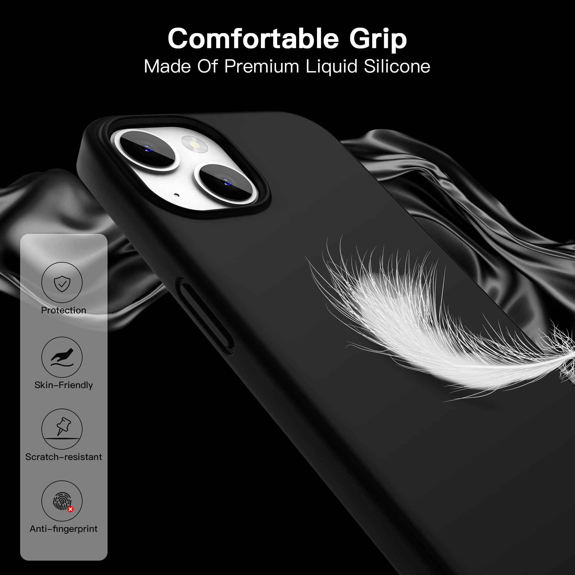 Magnetic Silicone Case for iPhone 13 - Ultra Strong Magnets, Magsafe Wireless Charging Compatible, Microfiber Lining & Liquid Silicone Gel Full Protection (Black) - Perfect for Everyday Use, Travel & Work Protection