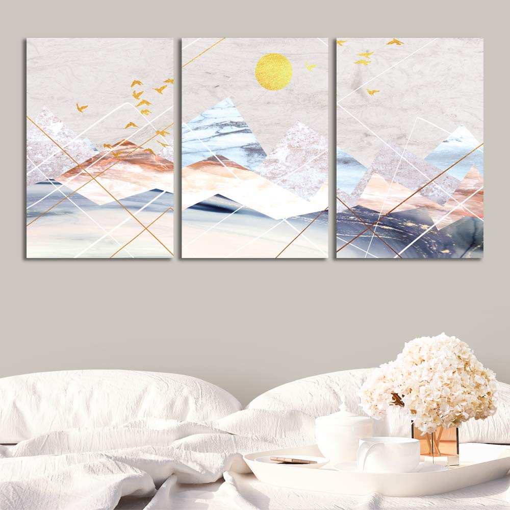 Abstract Chinese Landscape Canvas Wall Art - 3 Panel Framed Painting Set 24
