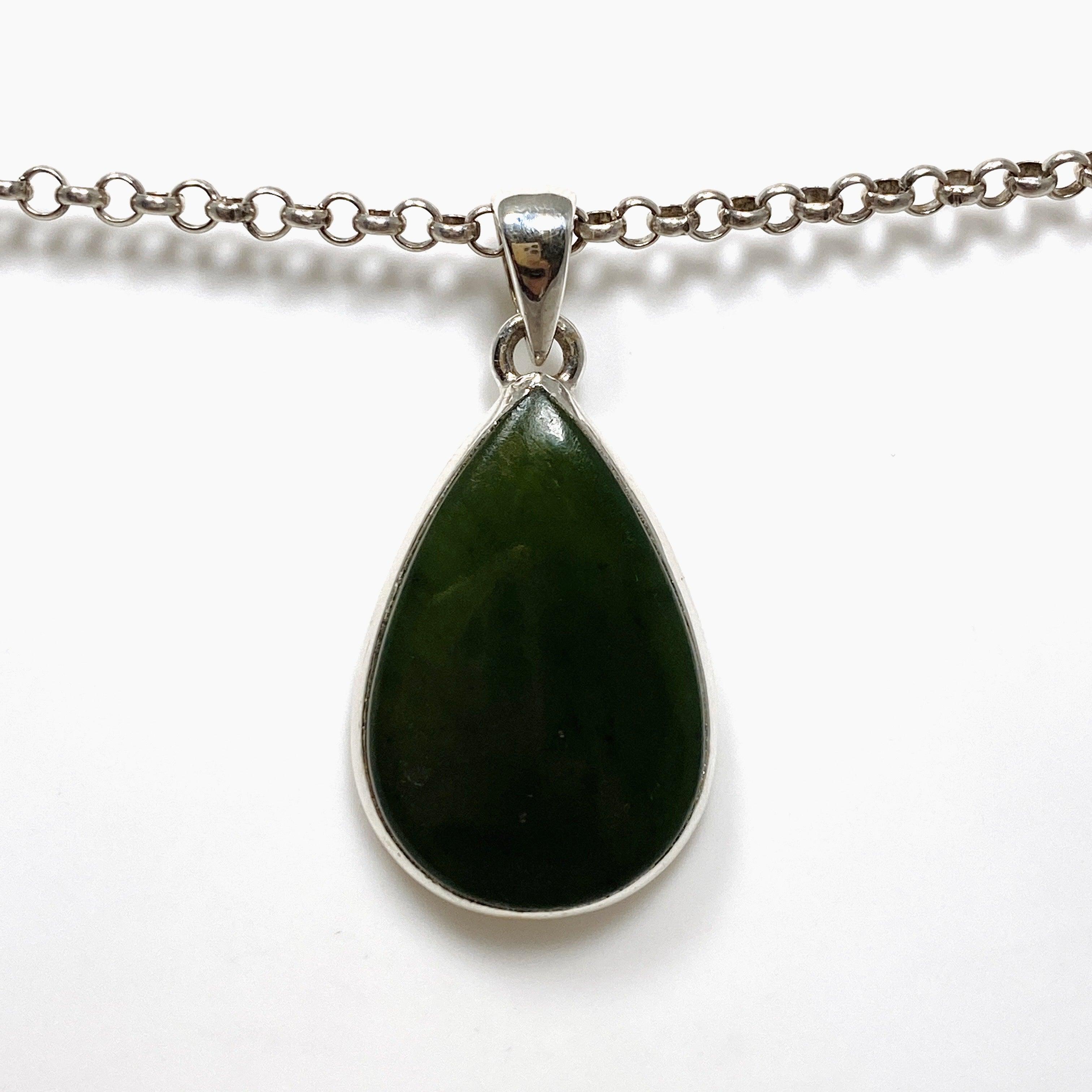 Natural Siberian Jade Nephrite Teardrop Pendant Necklace - PPGJ672 - Perfect for Meditation, Healing & Spiritual Jewelry Gifts