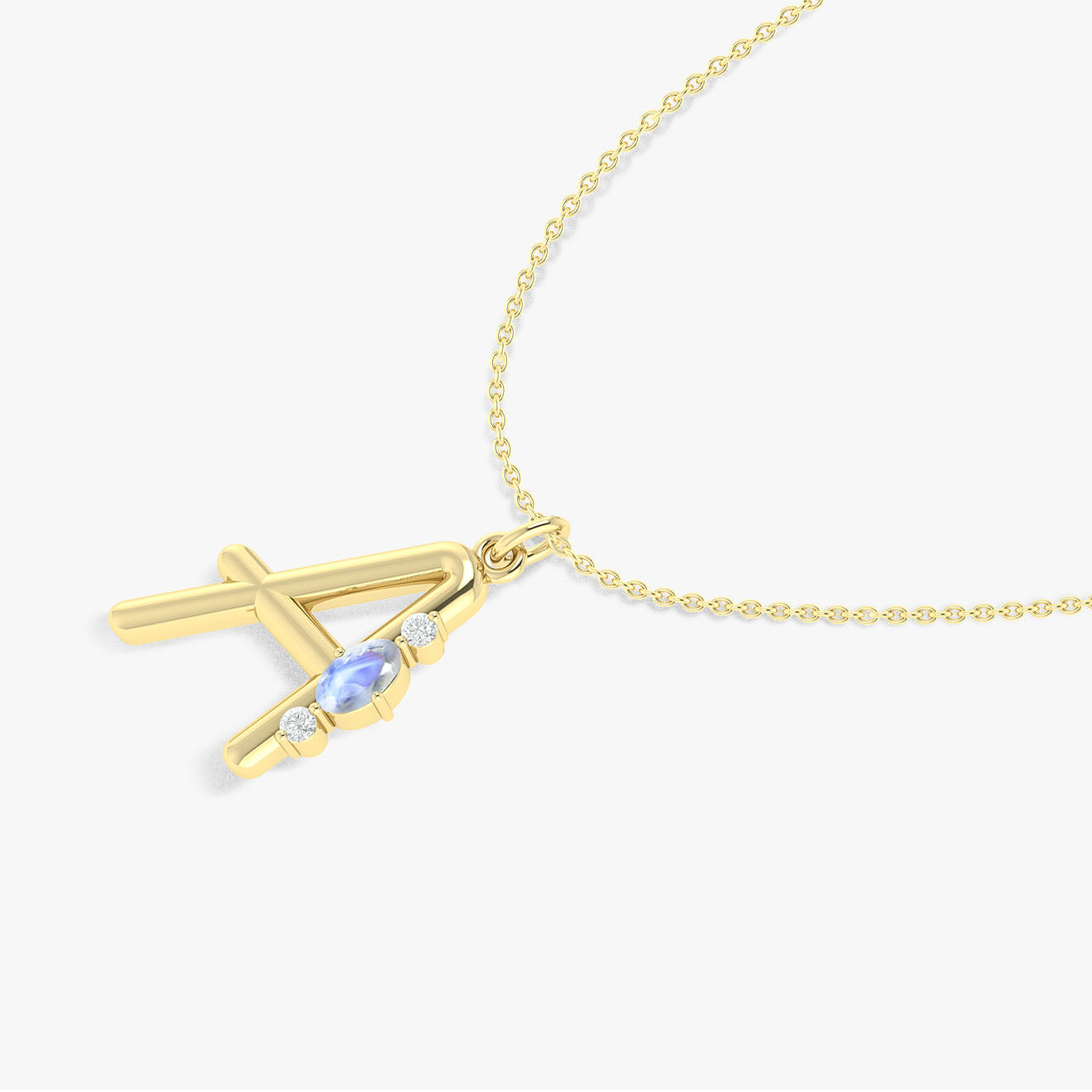 Alphabet Initial A Pendant Necklace with Natural Moonstone & Zircon - Elegant Personalized Jewelry Gift for Women, Perfect for Birthday, Anniversary and Everyday Wear