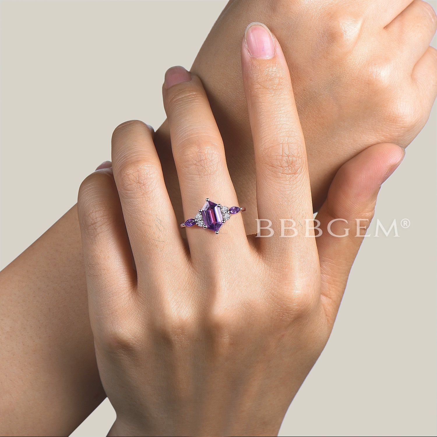 Natural Amethyst Hexagon Cut Engagement Ring with Diamond Cluster - Perfect for Wedding Proposals & Anniversary Gifts