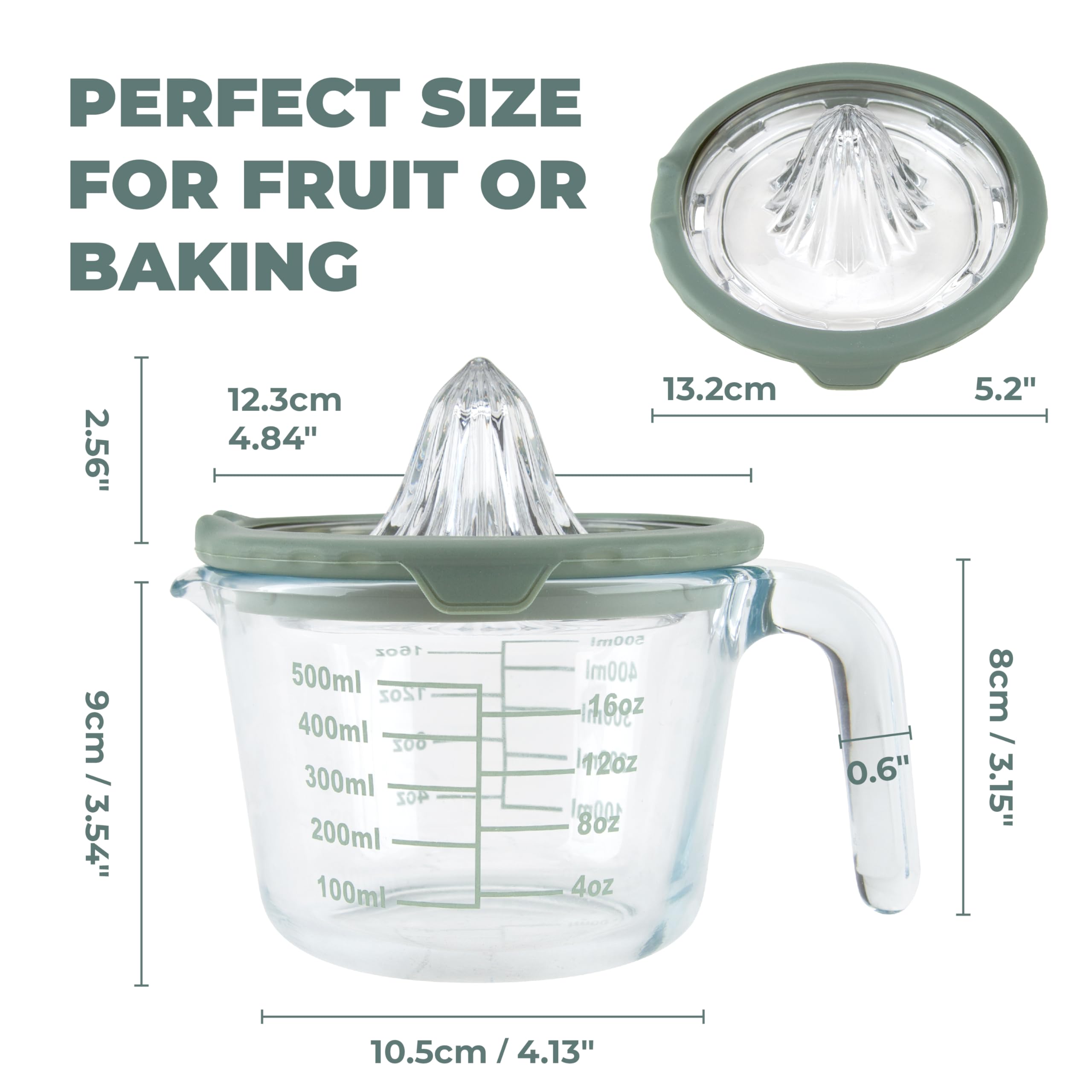 Cartman 2-Piece Glass Measuring Cup Set with Lemon & Lime Juicer - 16oz & 32oz, BPA-Free, Hand Juicer & Citrus Reamer for Cocktails, Baking, Cooking - Refreshing Green Color for Kitchen & Bar Use