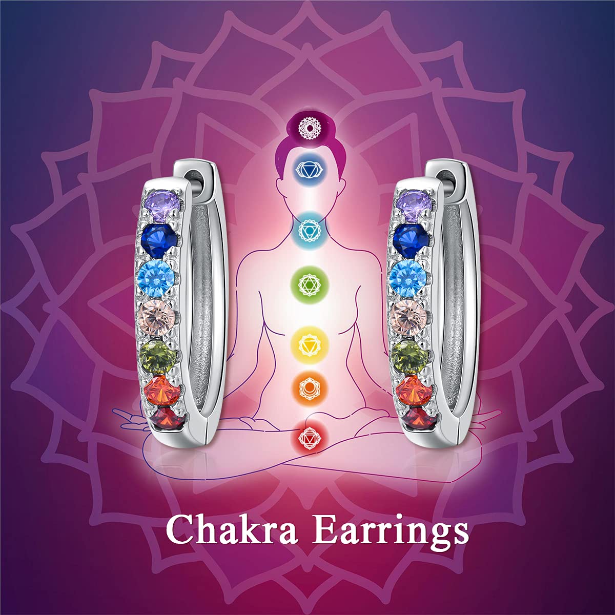 925 Sterling Silver Chakra Stud Earrings with 7 Healing Crystals - Spiritual Jewelry Gift for Women, Mom & Girls - Perfect for Mother's Day, Meditation & Energy Balancing