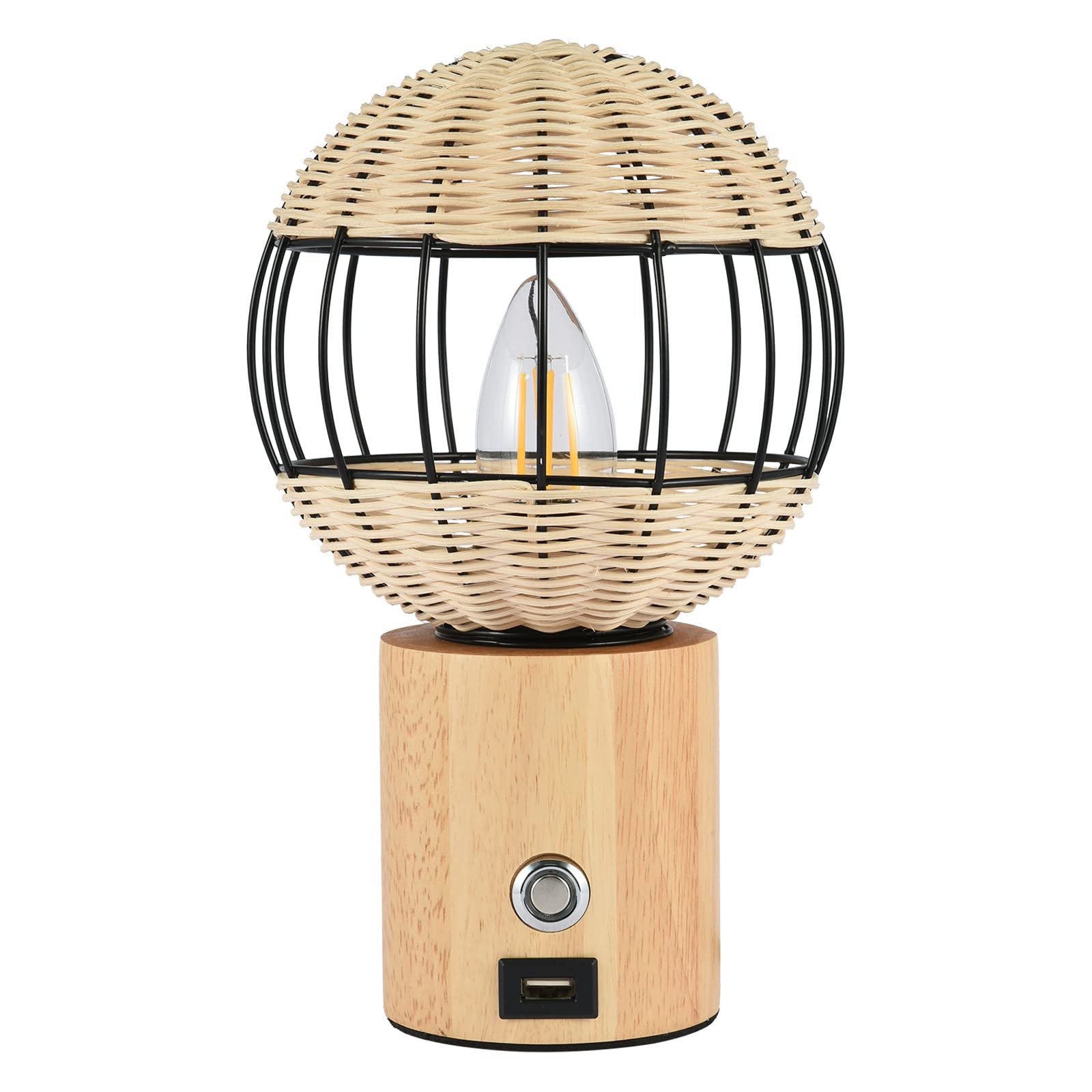 Stylish European Rubber Wood Table Lamp with Bamboo Woven Shade - USB Charging Bedside Lamp for Hotel & Home Decor (Beige, 23x20cm) - Perfect for Bedrooms, Living Rooms, and Reading Nooks