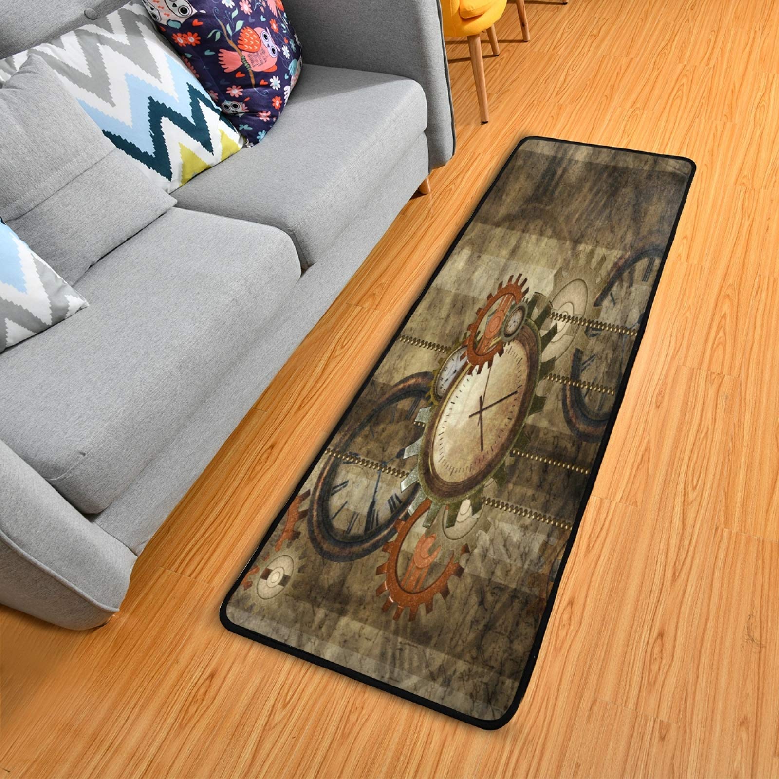 ALAZA Steampunk Clock Gear Vintage Collection Area Rug - 2' x 6' Non-Slip Floor Mat for Living Room, Bedroom, Kitchen - Perfect for Industrial Decor & Home Office Accent