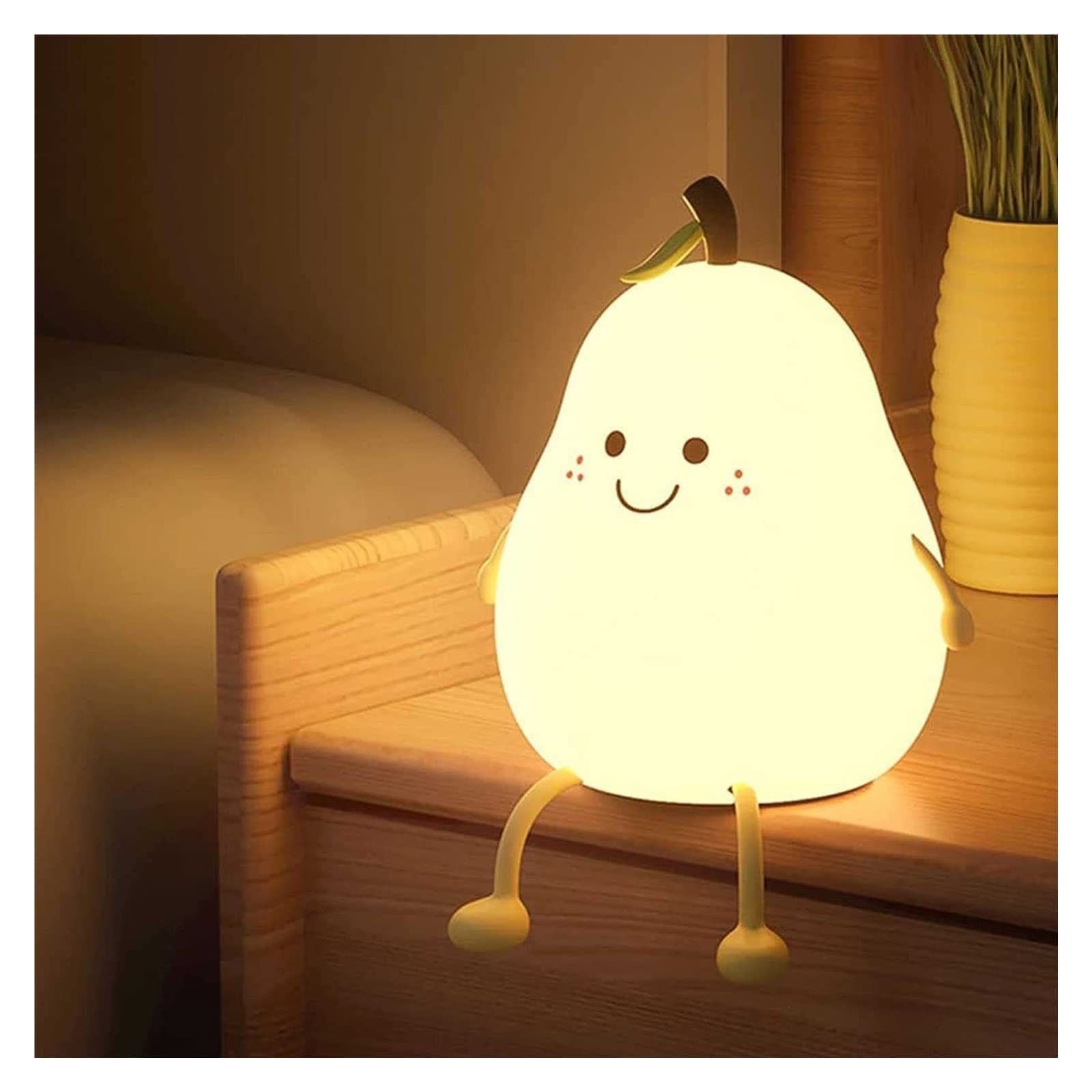 DEIOVR LED Pear-Shaped Night Light - 7 Color Changing USB Bedside Lamp, Soft Touch Silicone Smile Pear Light for Kids & Adults - Perfect for Bedroom, Nursery, Dorm, or Gift Idea