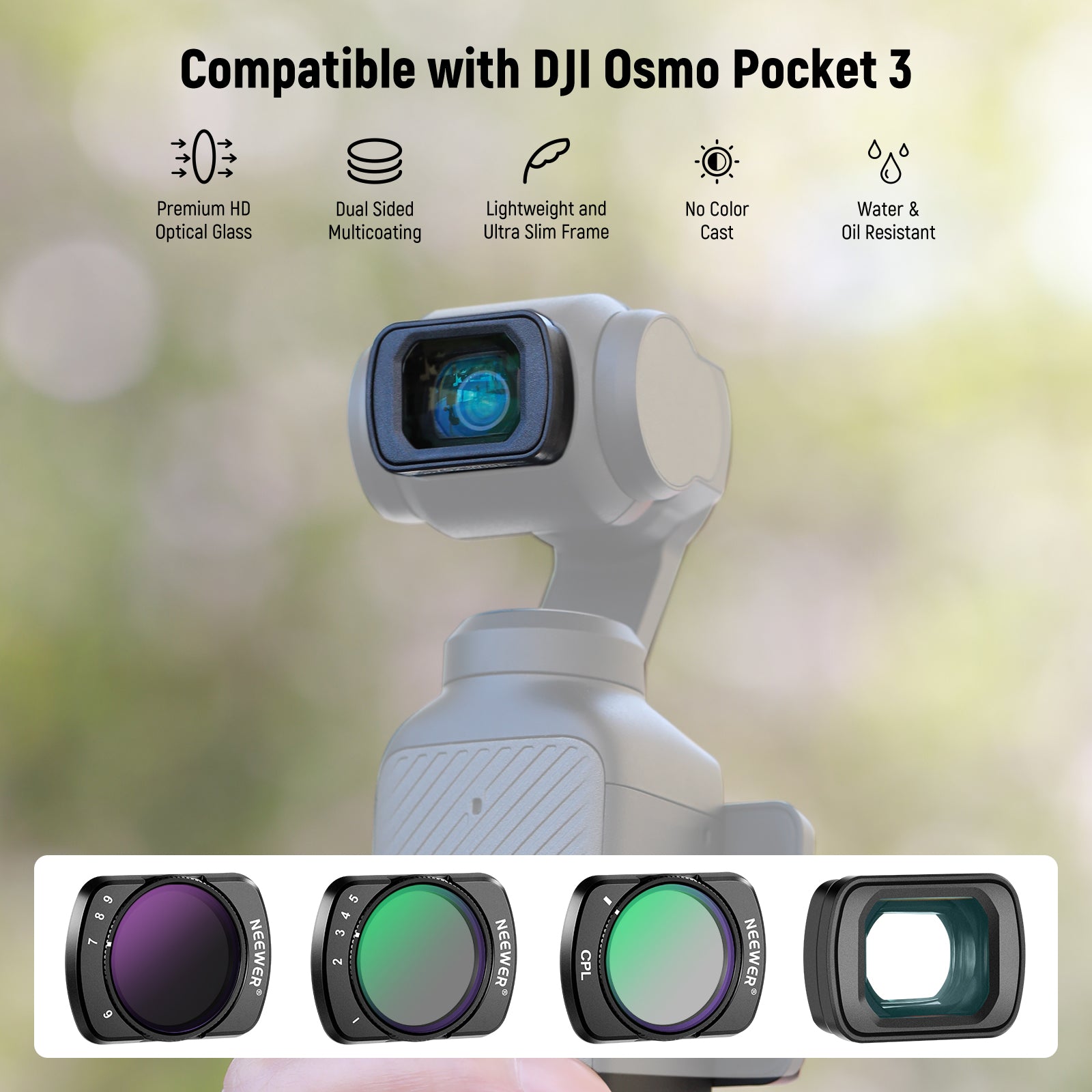 NEEWER FL B15 Variable ND Filter Set (2-5 Stops) with 0.75X Wide Angle Lens - Compatible with DJI Osmo Pocket 3 - Perfect for Vlogging, Travel & Outdoor Photography - Reduce Glare & Enhance Image Quality