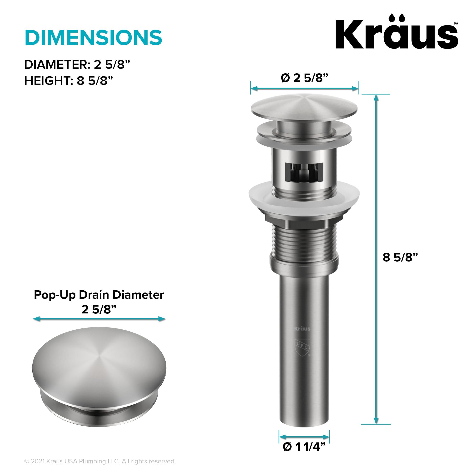 KRAUS PU-11CH Chrome Pop-Up Bathroom Sink Drain with Overflow - Perfect for Modern Vanities, Guest Bathrooms & Spa-Like Retreats