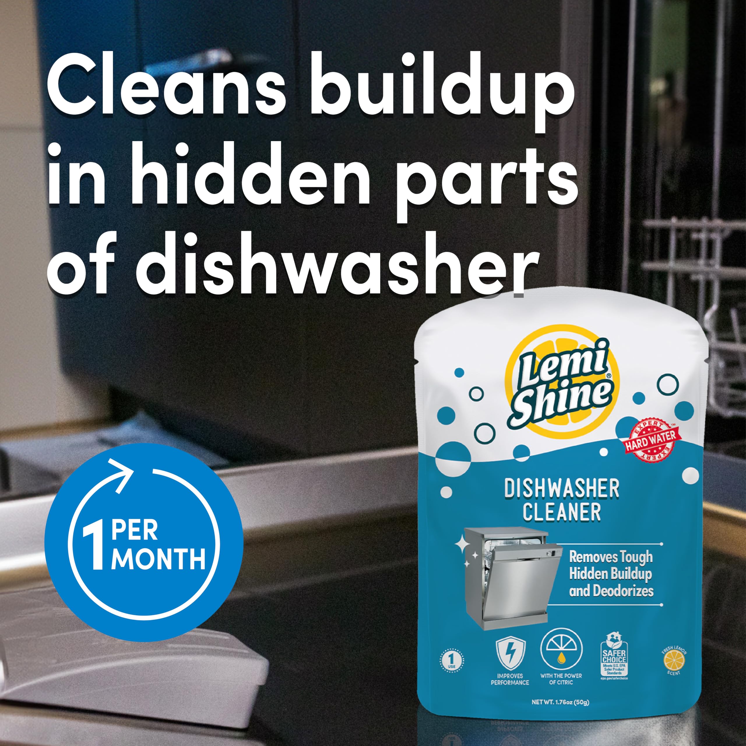 Lemi Shine Natural Dishwasher Cleaner & Deodorizer - Citric Acid Powered, Fresh Lemon Scent (1 Count) | Deep Cleans & Freshens Dishwashers | Perfect for Kitchen Maintenance & Odor Removal