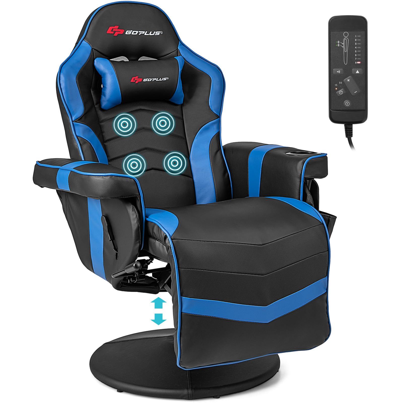 Goplus Gaming Chair - Adjustable Height Ergonomic Office Chair with Massage, Retractable Footrest, Cup Holder & Headrest - Racing Style Swivel Gamer Chair for PC, PS5, Xbox (Blue) - Perfect for Esports, Streaming & Home Office Work