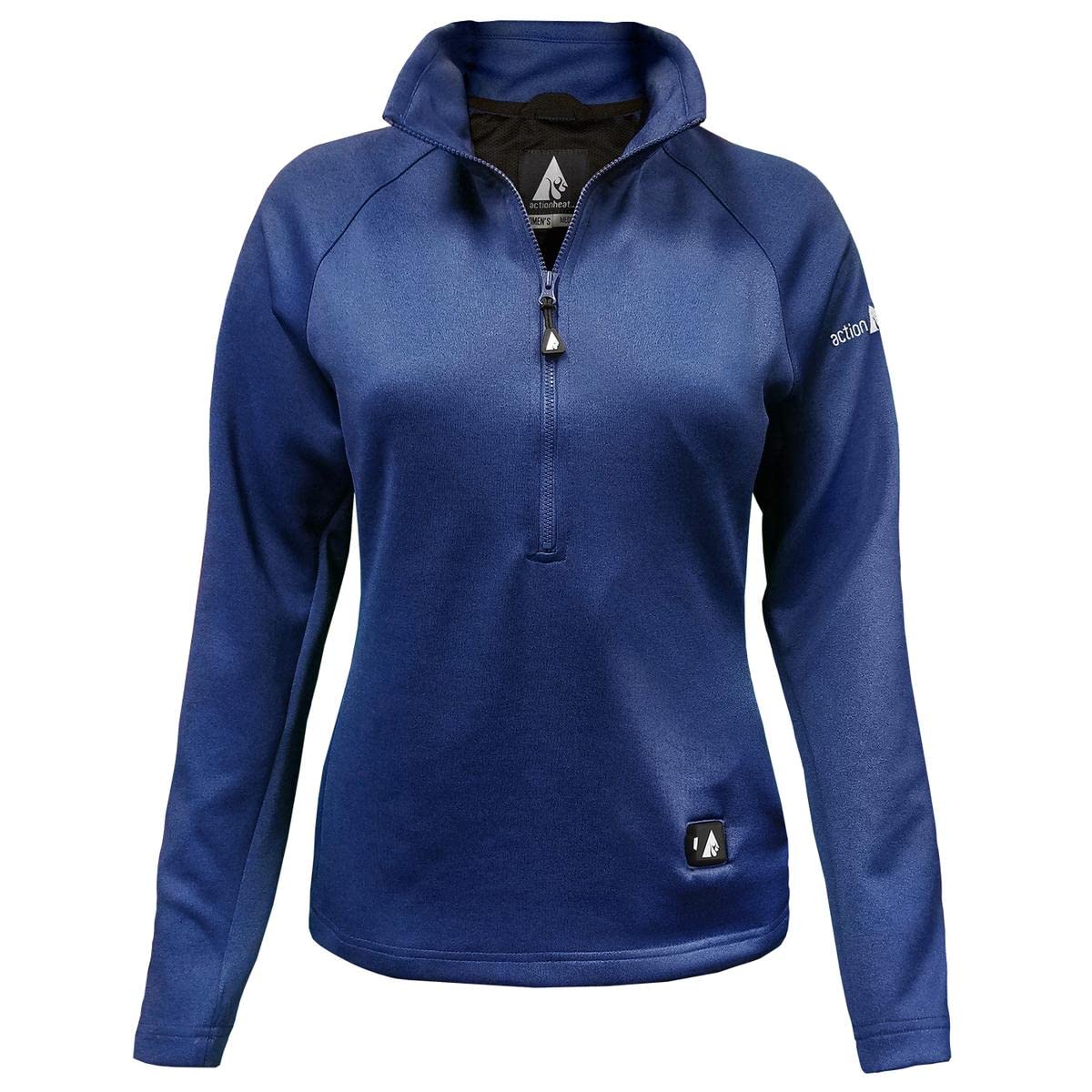 ActionHeat 5V Battery Heated 1/2 Zip Pullover Shirt for Women - 3-Zone Heating, Touch-Button Technology, Lightweight Thermal Base Layer (Blue, XS) - Perfect for Skiing, Hiking & Winter Outdoor Activities
