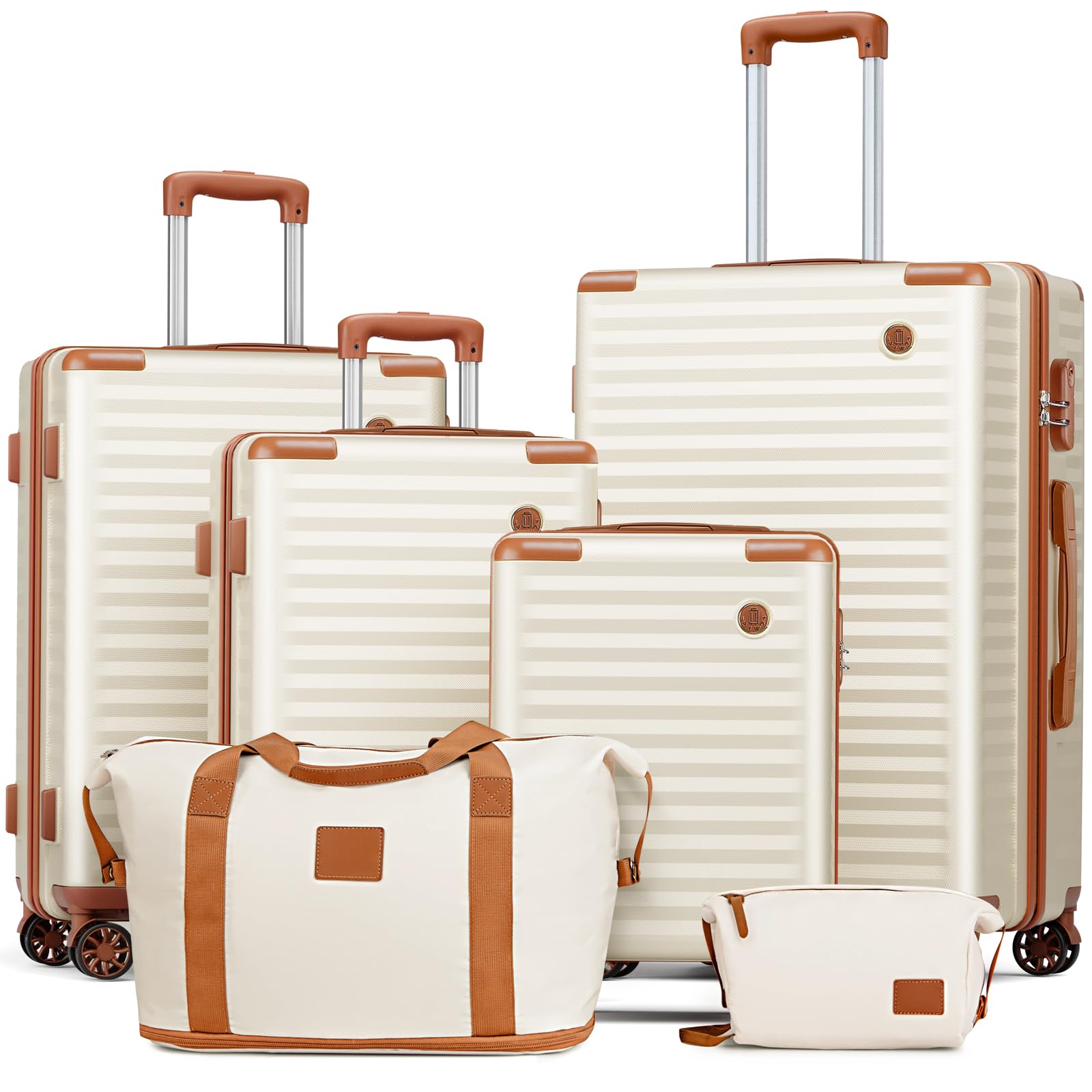 Joyway 4-Piece Hardside Luggage Set with Spinner Wheels & TSA Lock - Beige Brown Suitcases for Travel, Carry-On & Checked Bags - Perfect for Family Vacations, Business Trips & International Travel