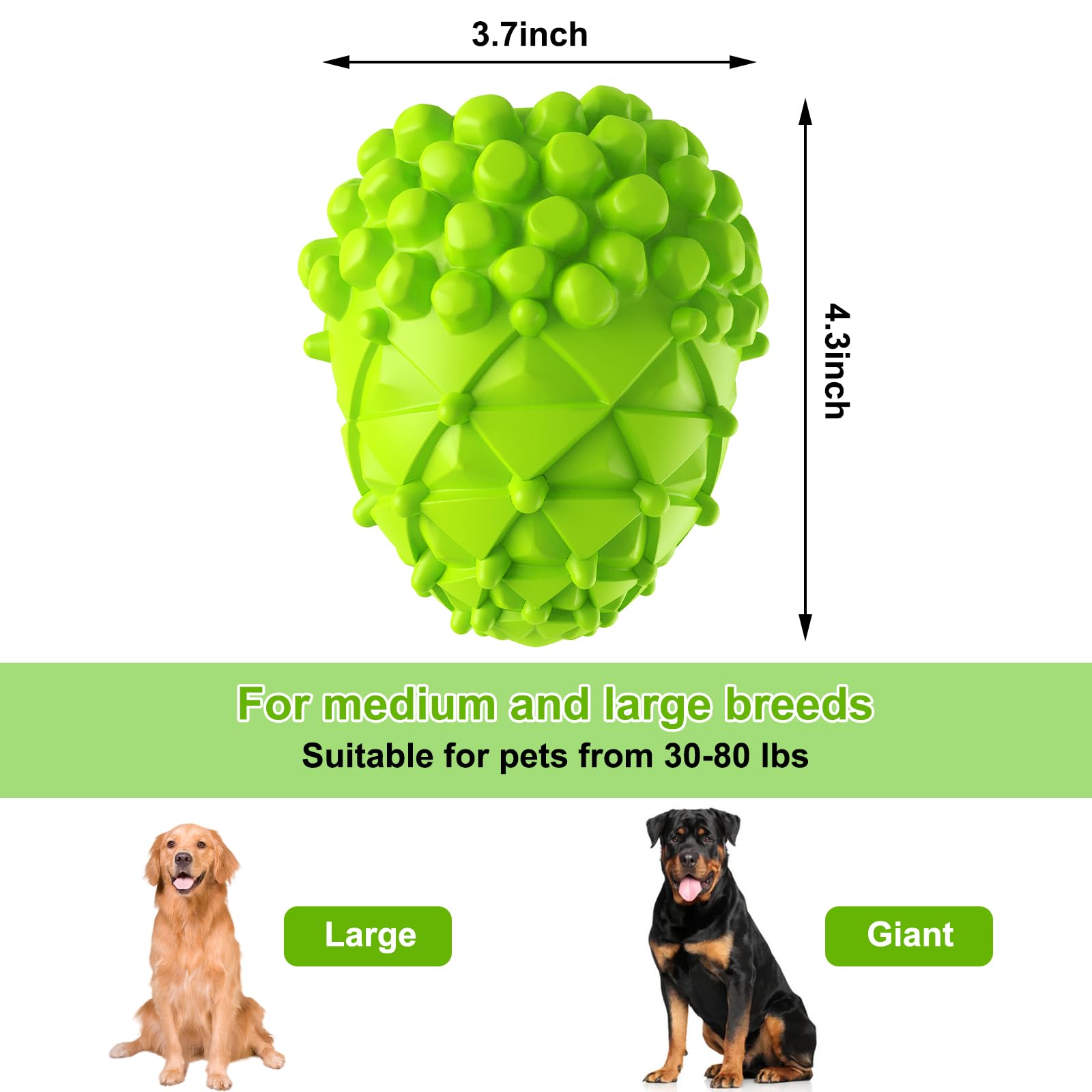 Durable Pinecone-Shaped Rubber Dog Chew Toys for Large Dogs - Squeaky Teeth Cleaning Toy Helps Reduce Plaque & Tartar - Tough, Tear-Resistant Green Chew Toy for Aggressive Chewers (Perfect for Indoor Play & Dental Health)