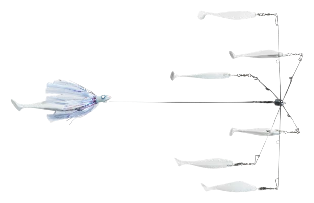 Blue Water Candy Rock Fish Candy 6 Arm Umbrella with Parachute - White Fishing Lure for Saltwater & Freshwater - Perfect for Bass, Trout, and Crappie Fishing