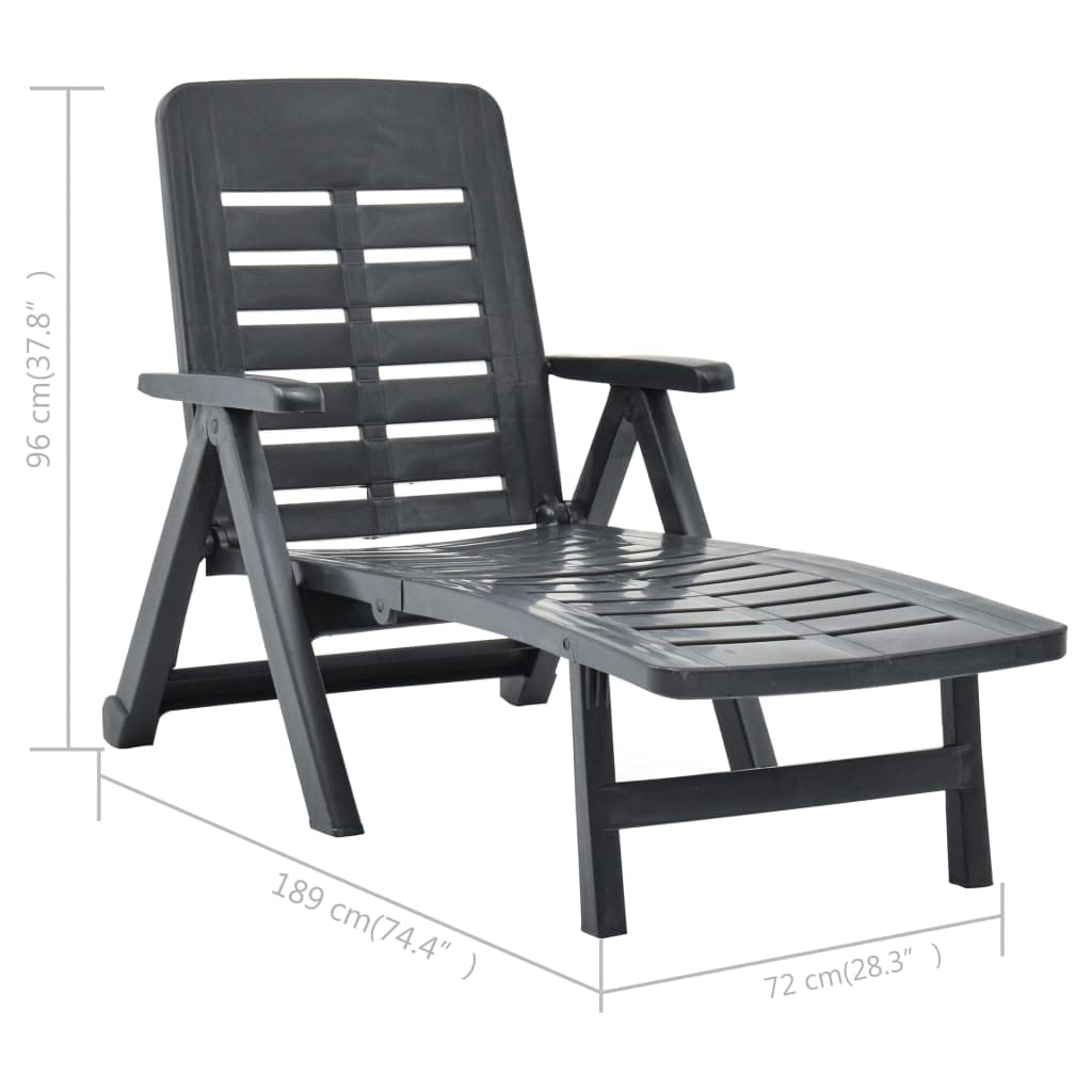 vidaXL Anthracite Plastic Folding Sun Lounger – Weatherproof, Lightweight Outdoor Chaise Lounge for Patio, Garden, Poolside & Beach | Foldable Space-Saving Design | Low Maintenance Durable Furniture for Relaxing in Sun