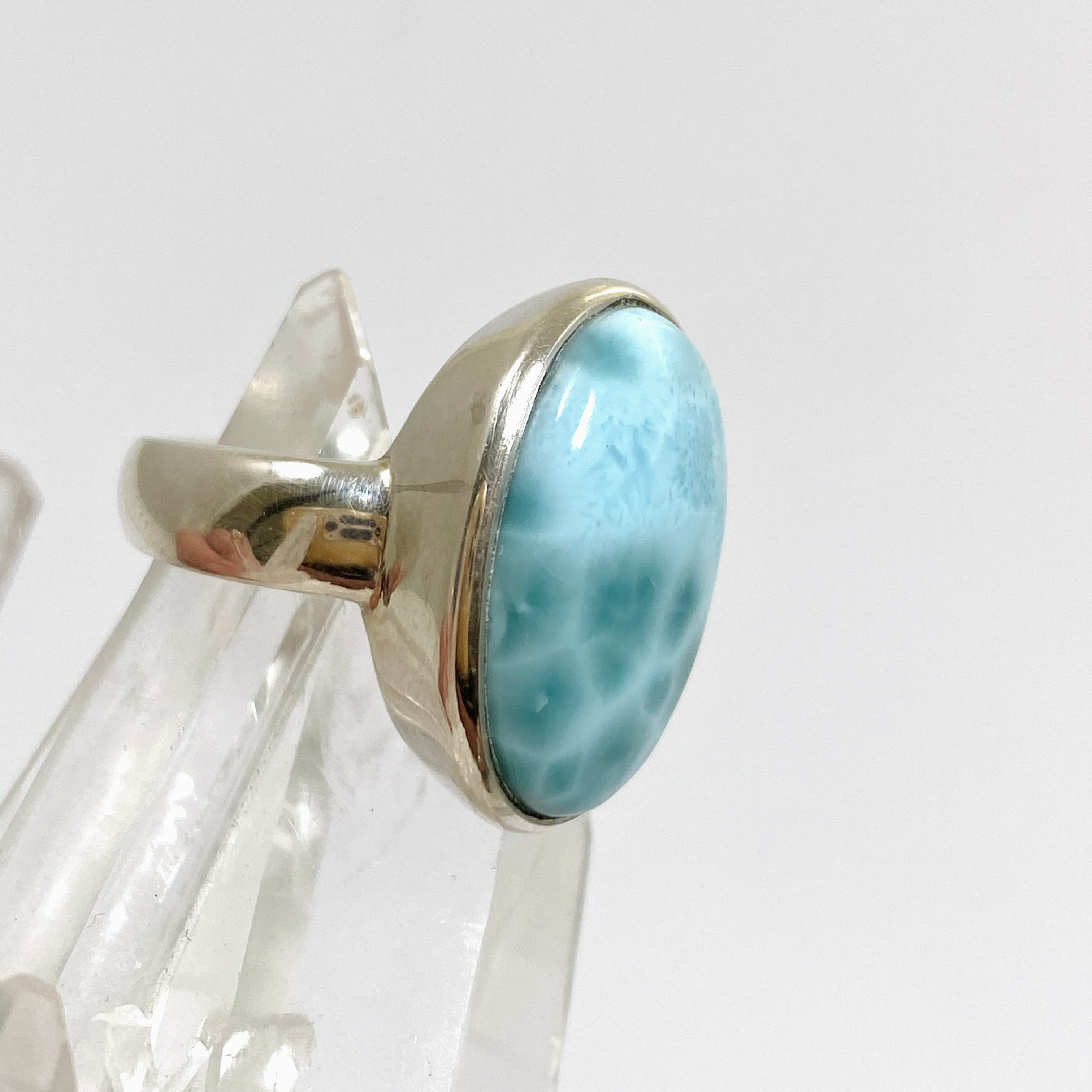 Larimar Oval Cabochon Ring - Size 5 - Handmade Sterling Silver Jewelry - Perfect for Gifts, Weddings & Everyday Wear
