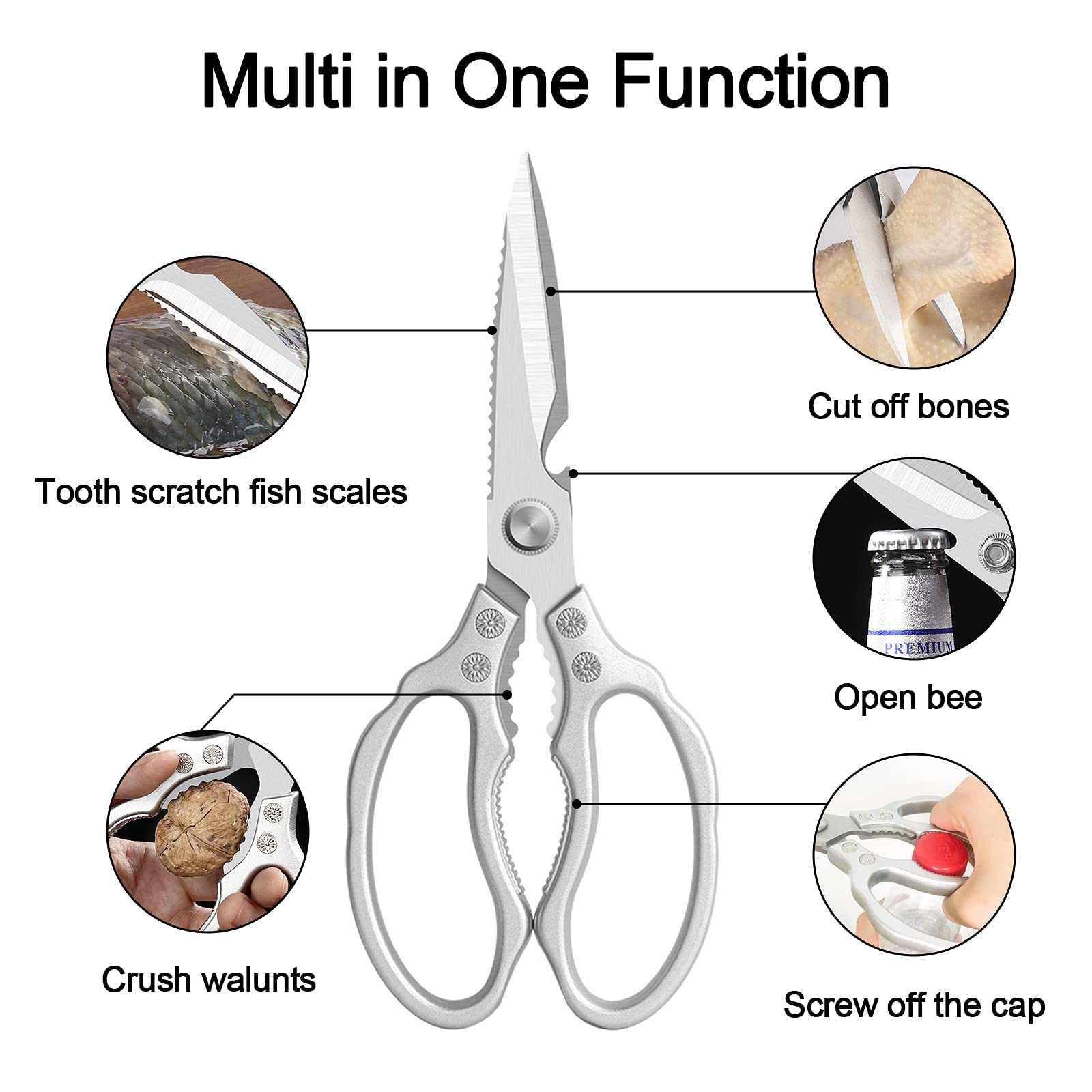 Heavy Duty Stainless Steel Kitchen Scissors - Dishwasher Safe Multi-Purpose Food Shears with Non-Slip Handles - Perfect for Cutting Meat, Herbs, Poultry and Packaging - Ideal for Home Cooking & Professional Kitchens