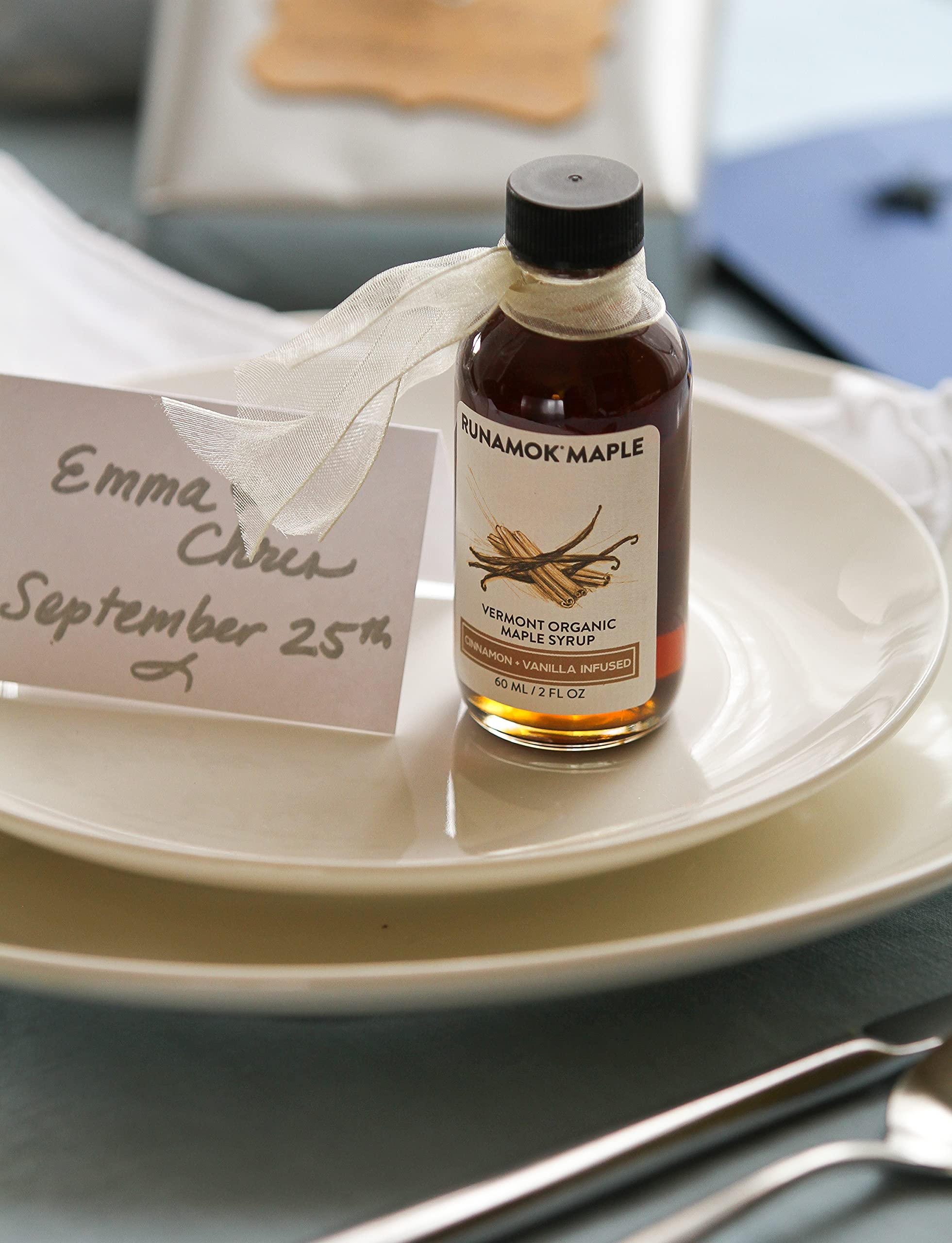 Premium Cinnamon Vanilla Infused Maple Syrup Mini Bottles - 24 Pack (2 Fl Oz/60ml Each) | Real Maple Syrup Samplers | Perfect for Wedding Favors, Stocking Stuffers & Breakfast Gifts | Gourmet Pancake, Waffle & Dessert Topping
