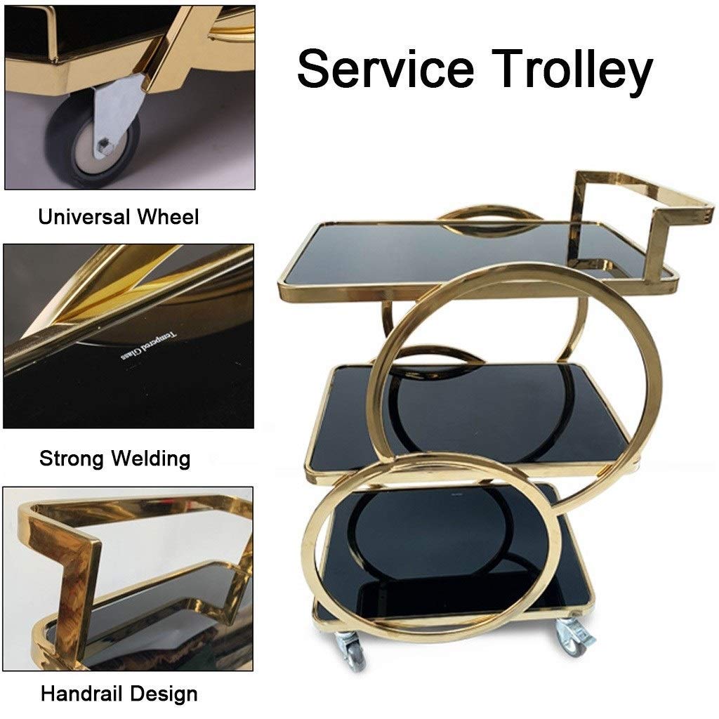 Collapsible Folding Wagon Cart with Wheels - 3-Tier Stainless Steel Kitchen Utility Cart, Home Bar Cart & Food Trolley (630x450x930mm) - Perfect for Kitchen Organization, Party Serving & Outdoor Picnics