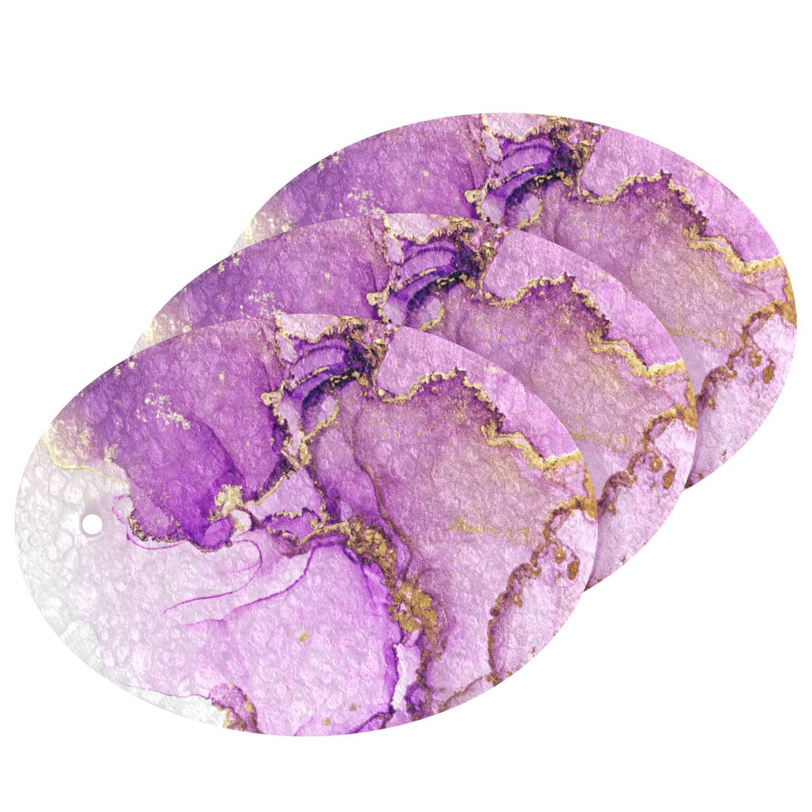 Kcldeci 3 Pack Non-Scratch Dish Sponges - Purple & Shiny Golden Alcohol Ink Design, Durable Kitchen Scrub Sponges for Dishwashing, Countertops, and Household Cleaning