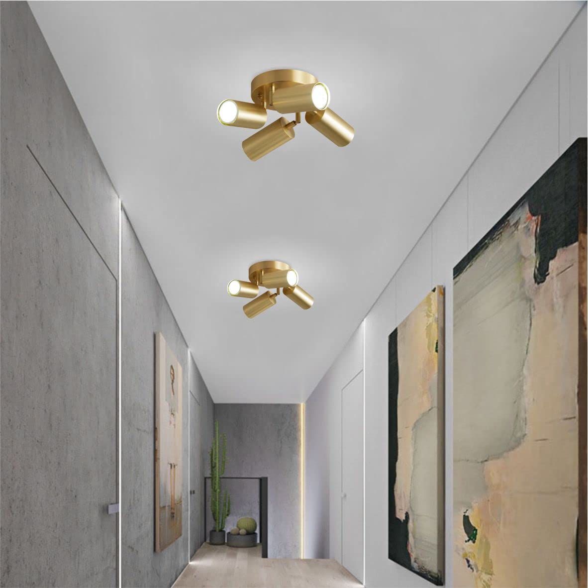 KCO Lighting Modern 4-Light LED Track Lighting Fixture - Adjustable Gold Brass Ceiling Spotlights with Rotatable Heads | Perfect for Kitchen, Living Room, Bedroom & Home Office Lighting