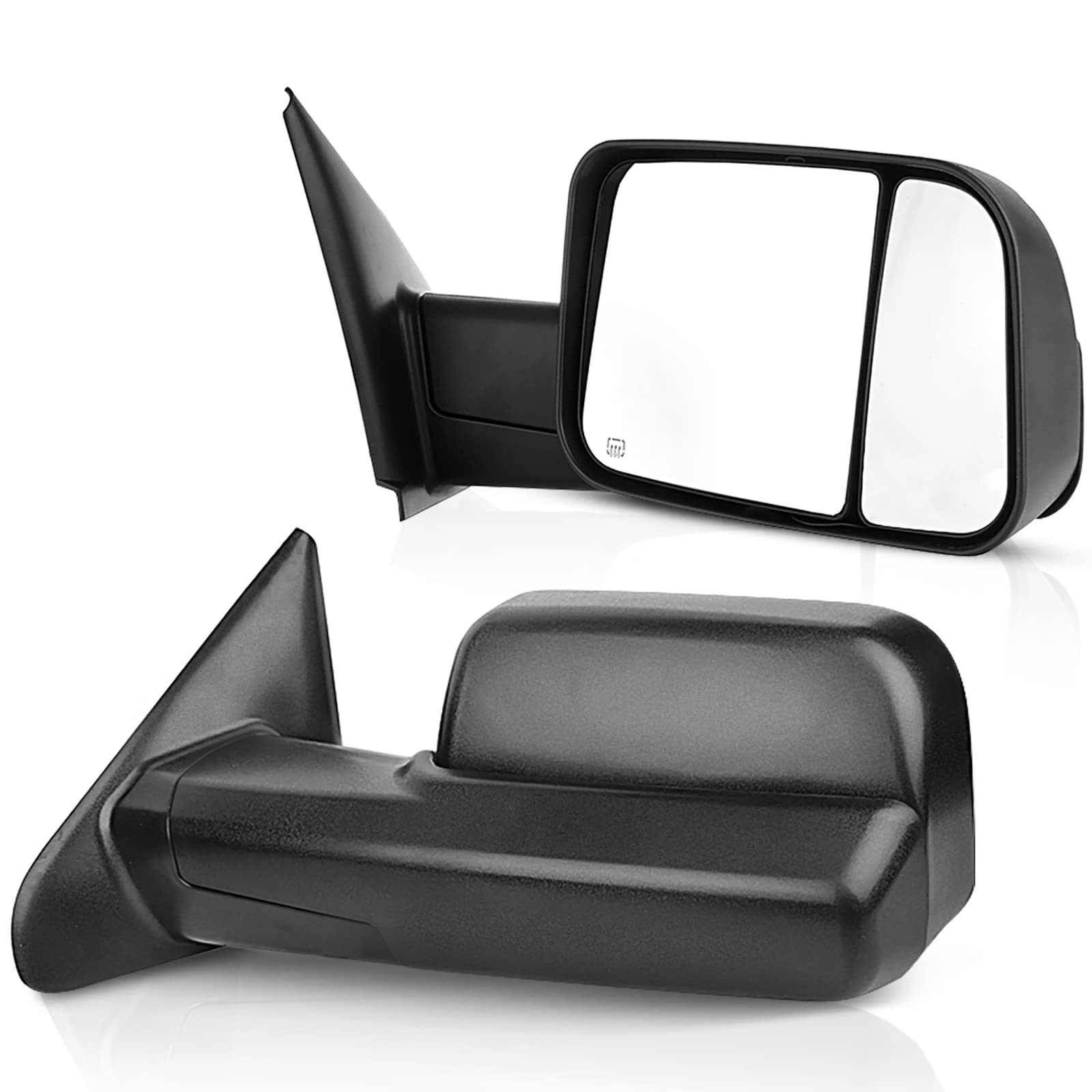 ECCPP Power Heated Towing Mirrors for Dodge Ram 1500/2500/3500 (2002-2009) - Black Housing, Left & Right Side, No Turn Signal - Perfect for Heavy-Duty Towing & Winter Driving