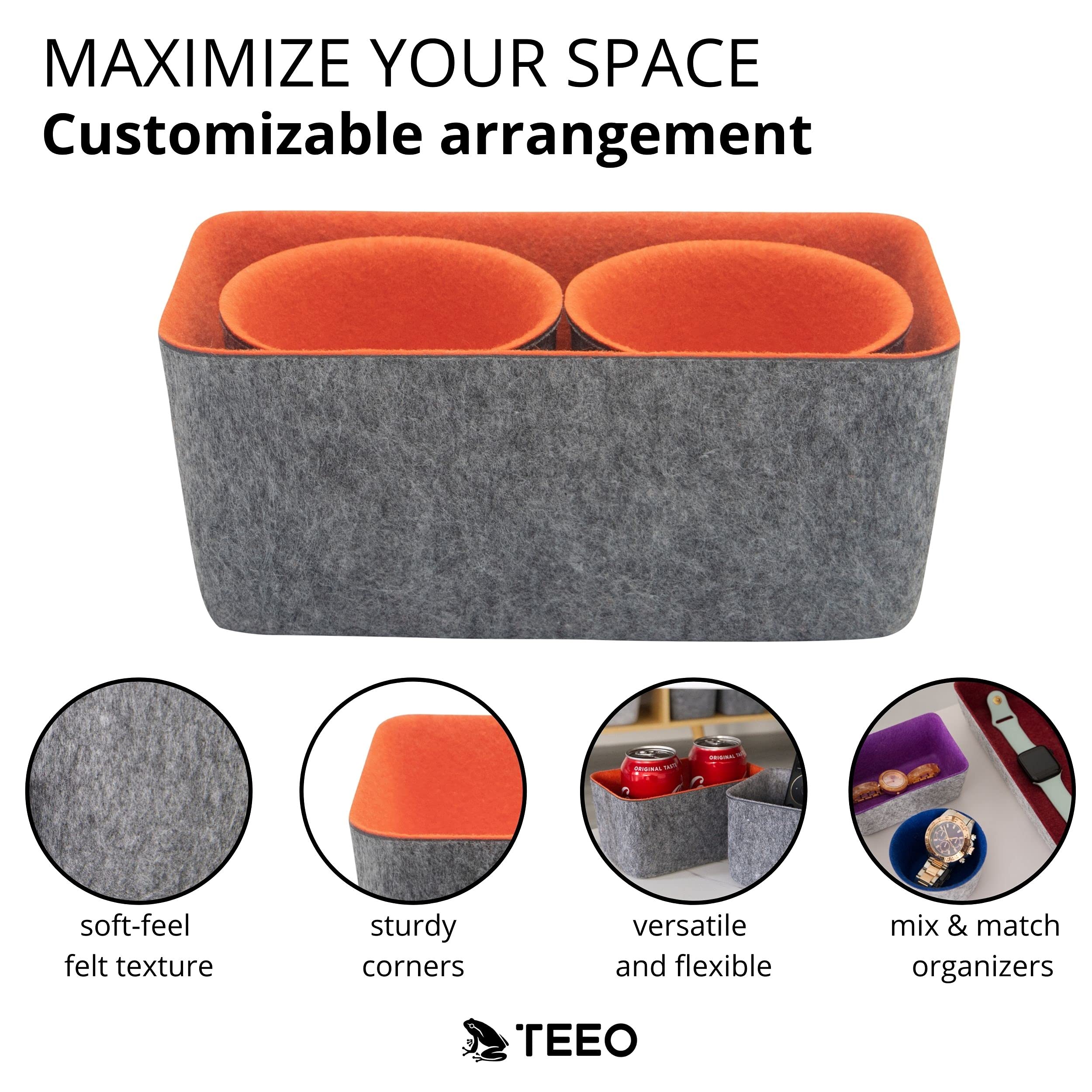 Teeo Desk Organizer Set - 3-Pack Orange Drawer Dividers & Catch All Trays for Nursery, Dresser, Home Office & Bedroom Organization - Perfect for Cosmetics, Baby Items & Workspace Storage