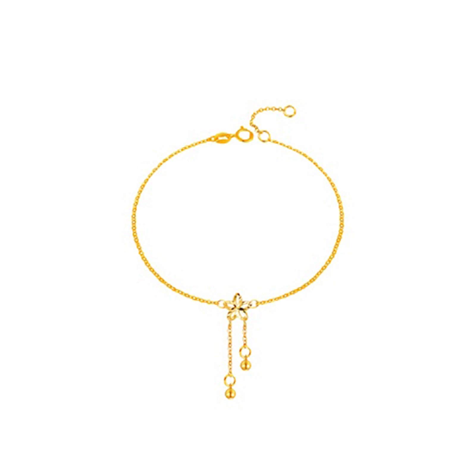 18K Gold Plated Women's Wedding Ankle Bracelet - Rolo Chain with Floral Bead Design, Adjustable 22cm+2cm Length, Yellow Gold Jewelry for Bridal, Anniversary & Special Occasion Gifts