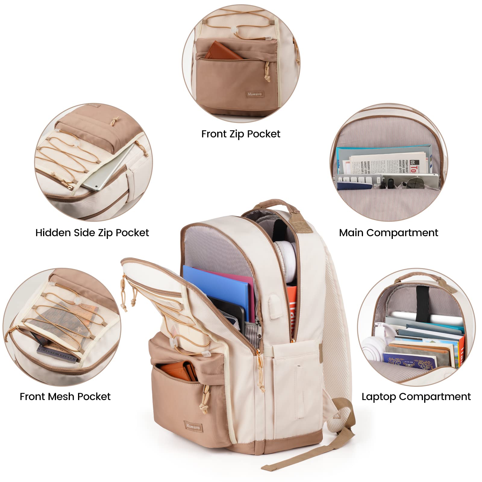 MOMUVO Classic Women's Backpack - Lightweight Waterproof School Bookbag for Teen Girls & College Students - 15.6 Inch Laptop Bag with USB Charging Port - Perfect for High School, Work, Travel & Daily Commute