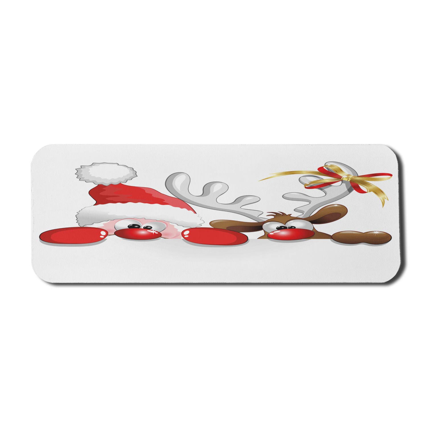 Ambesonne Christmas Computer Mouse Pad - Funny Santa Claus & Reindeer Peeking Cartoon Design, Non-Slip Rubber Gaming Mousepad (31