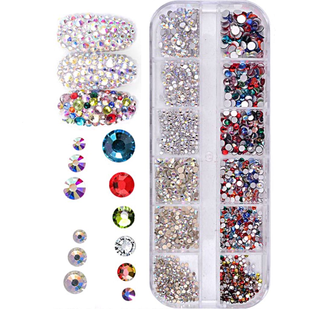 3D Nail Art Rhinestones Tray for Nail Decoration - Self-Adhesive Gems for Manicure, Pedicure & Nail Art Designs - Perfect for DIY Salon, Home Use & Professional Nail Artists