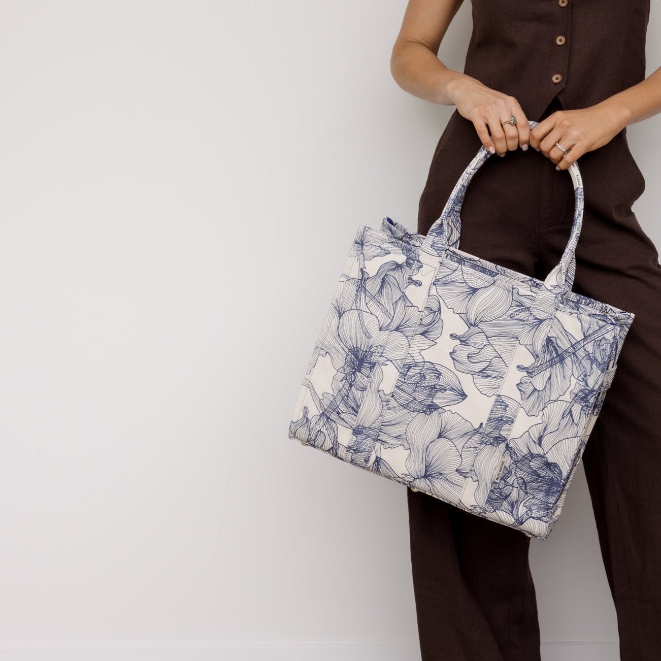 Stylish Large Bon Vivant Structured Tote Bag - Navy Floral Print Fashionable Handbag for Women | Perfect for Work, Travel, and Everyday Use