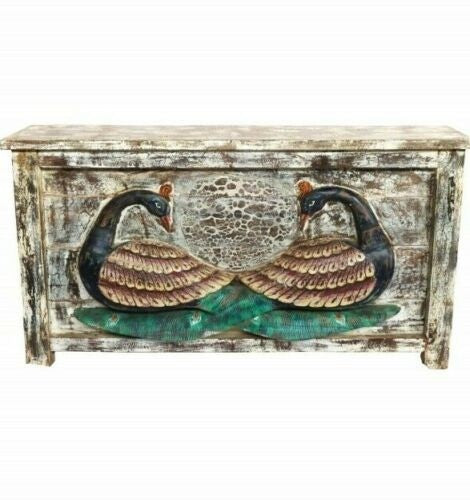 Exquisite Hand Carved 1.6M Peacock Design Hall Table - Multicolor Wooden Console Table for Entryway, Living Room & Foyer Decor