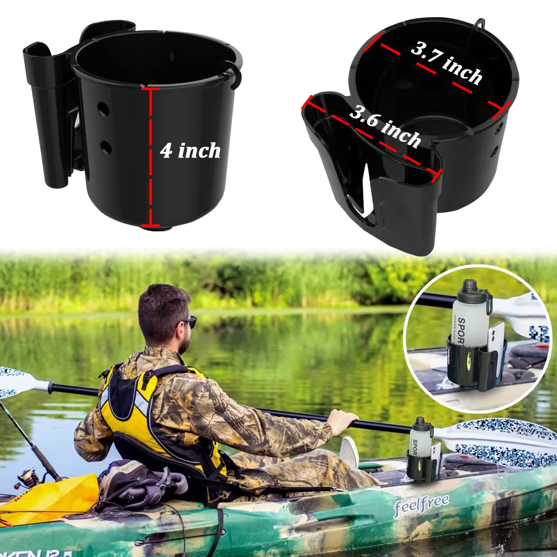 2Pcs Multifunctional Kayak Cup Holder & Phone Mount - Fishing Tool & Lure Storage - Kayak Bottle Drink Holder - Track Mount Accessories for Kayaking, Fishing & Outdoor Adventures