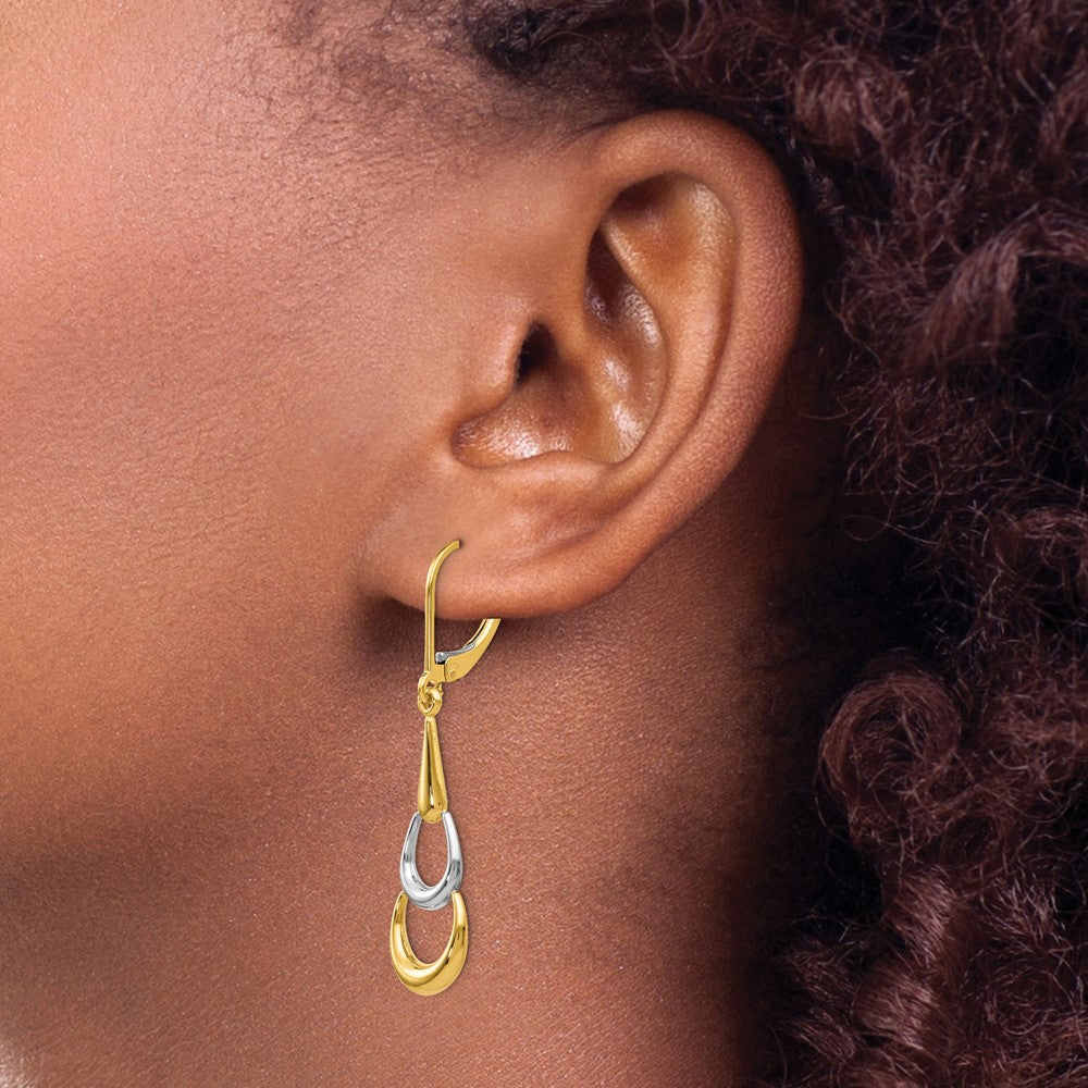 14K Gold Two-Tone Polished Leverback Earrings - LE601 Model | Elegant Hoop Earrings for Women, Perfect for Weddings, Parties & Everyday Wear