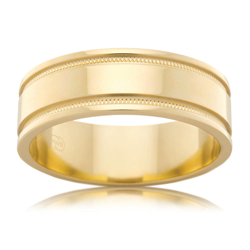 9ct Yellow Gold 7mm Flat Pattern Ring Size T - Elegant Minimalist Wedding Band for Women, Perfect for Everyday Wear, Anniversary Gift & Special Occasions