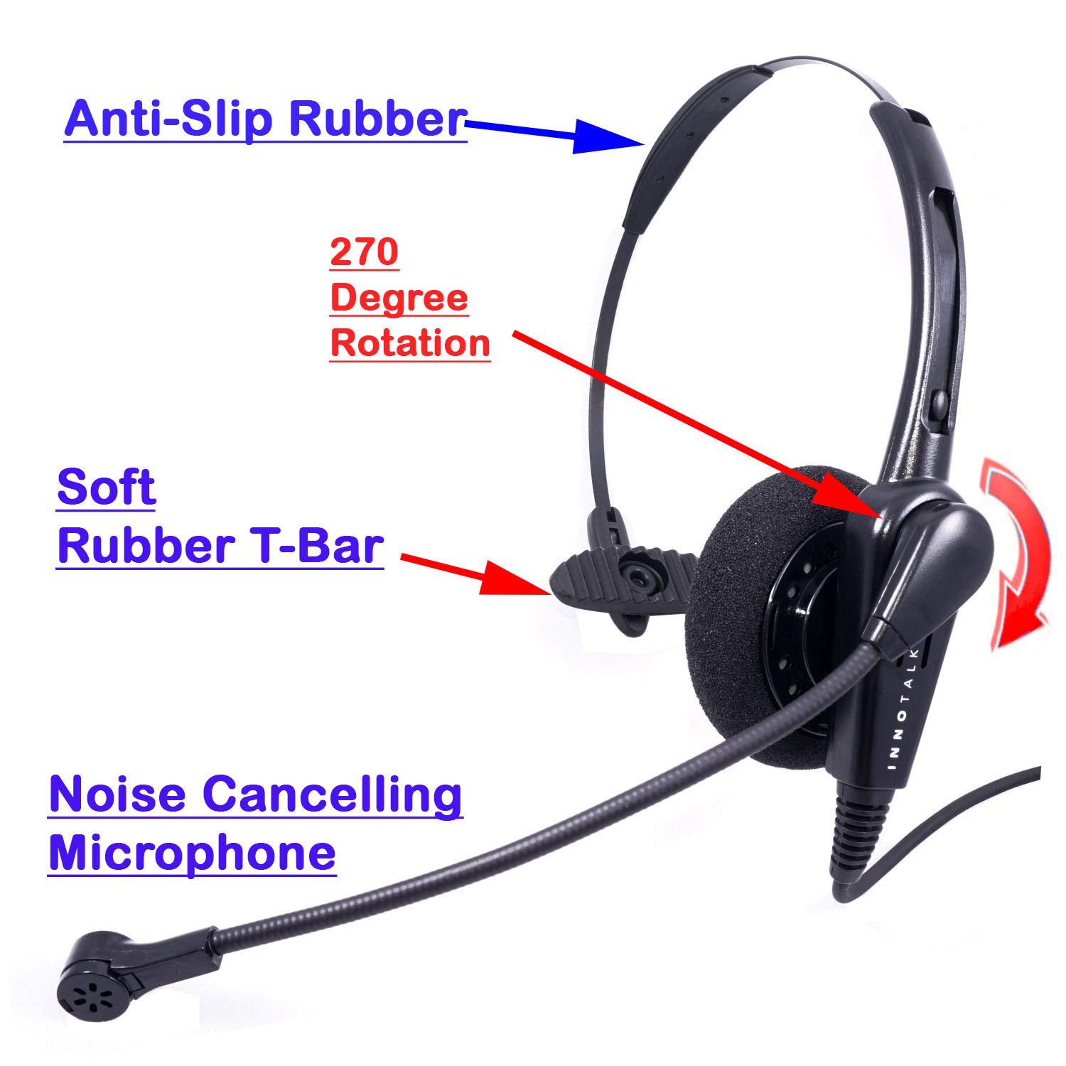 INNOTALK Affordable USB Monaural Headset for Call Centers - Plug & Play for MS Lync, Skype - Perfect for Remote Work & Customer Service