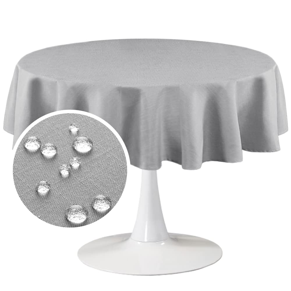 FantasDecor 60 Inch Round Table Cloth - Wrinkle Resistant, Waterproof, Washable Linen Fabric Cover for Kitchen, Dining Room, Outdoor Use, Grey - Perfect for Parties, Picnics, and Everyday Dining