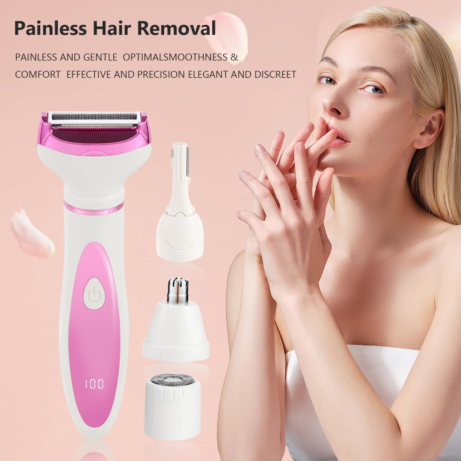 Best Electric Shaver for Women - Painless 4-in-1 Rechargeable Hair Removal Kit for Bikini, Face, Legs, Nose & Armpits | Smooth Shaving for Daily Grooming & Travel
