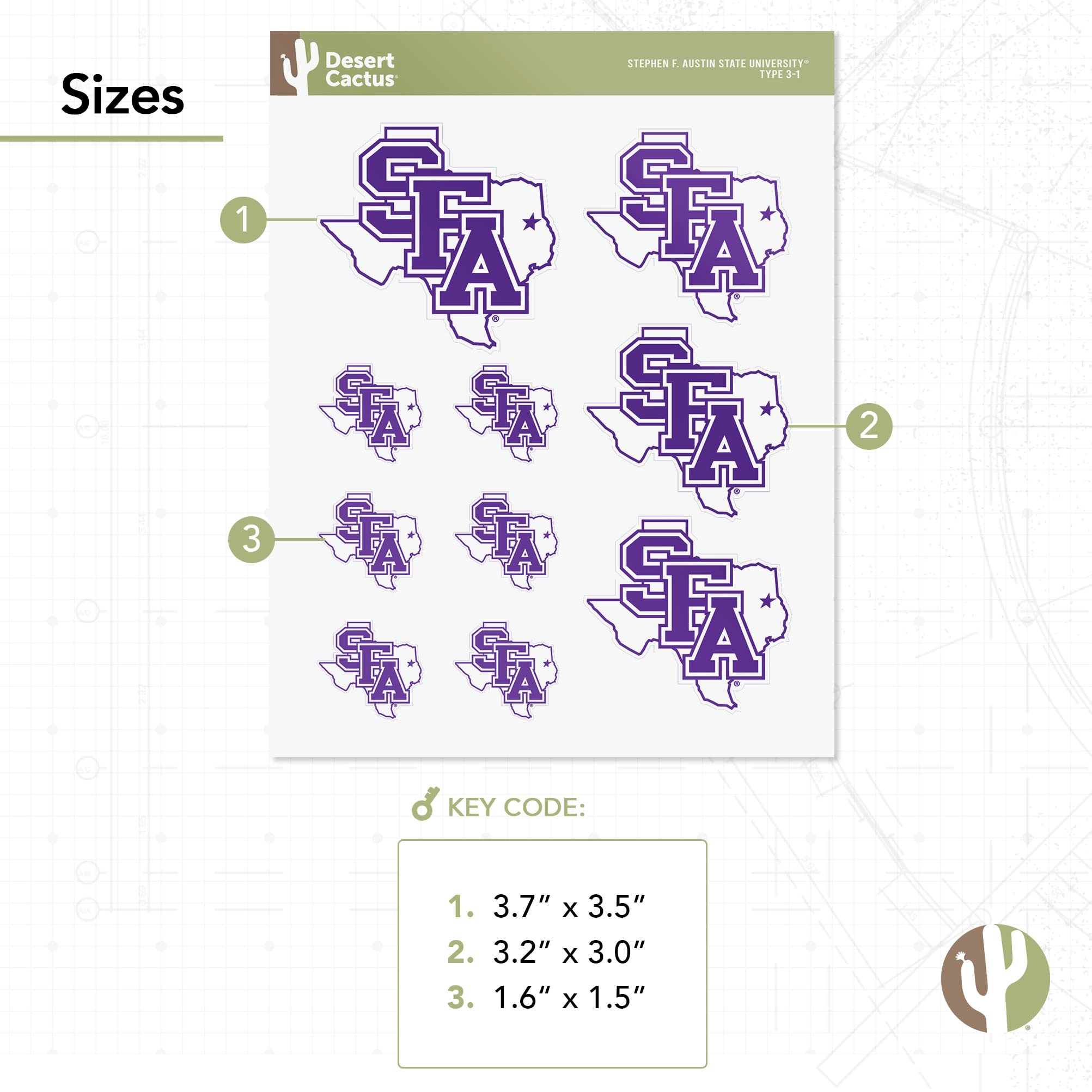 Desert Cactus Stephen F. Austin State University Sticker - Lumberjacks SFA Vinyl Decals for Laptop, Water Bottle, Car & Scrapbook - Durable Waterproof Decal Sheet - Perfect for School Spirit, College Pride & Fan Gifts