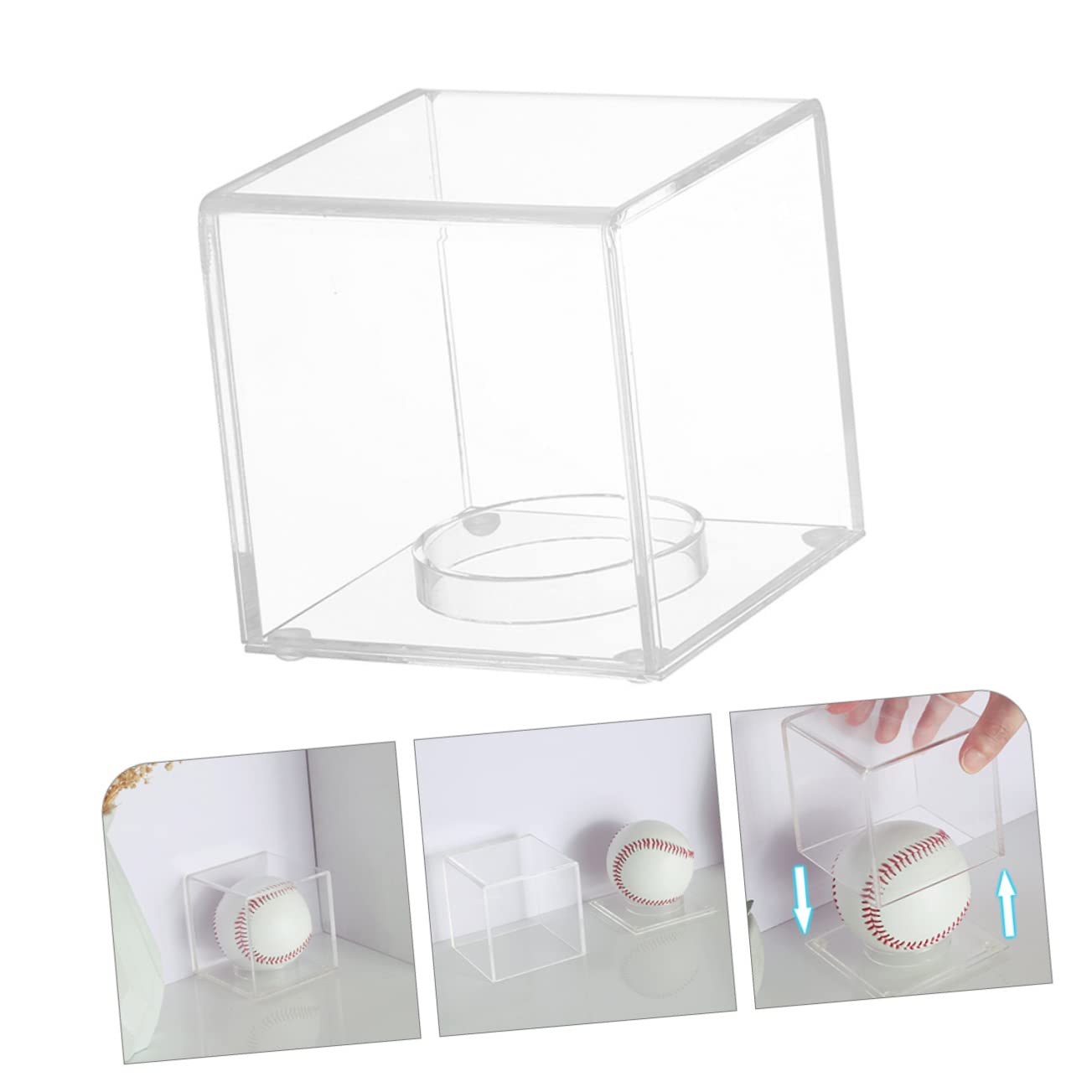 BESPORTBLE 2 Pack Clear Plastic Baseball Display Case - Square Acrylic Storage Box for Collectibles, Trading Cards & Memorabilia - Perfect for Showcasing Sports Cards, Coins, and Small Keepsakes