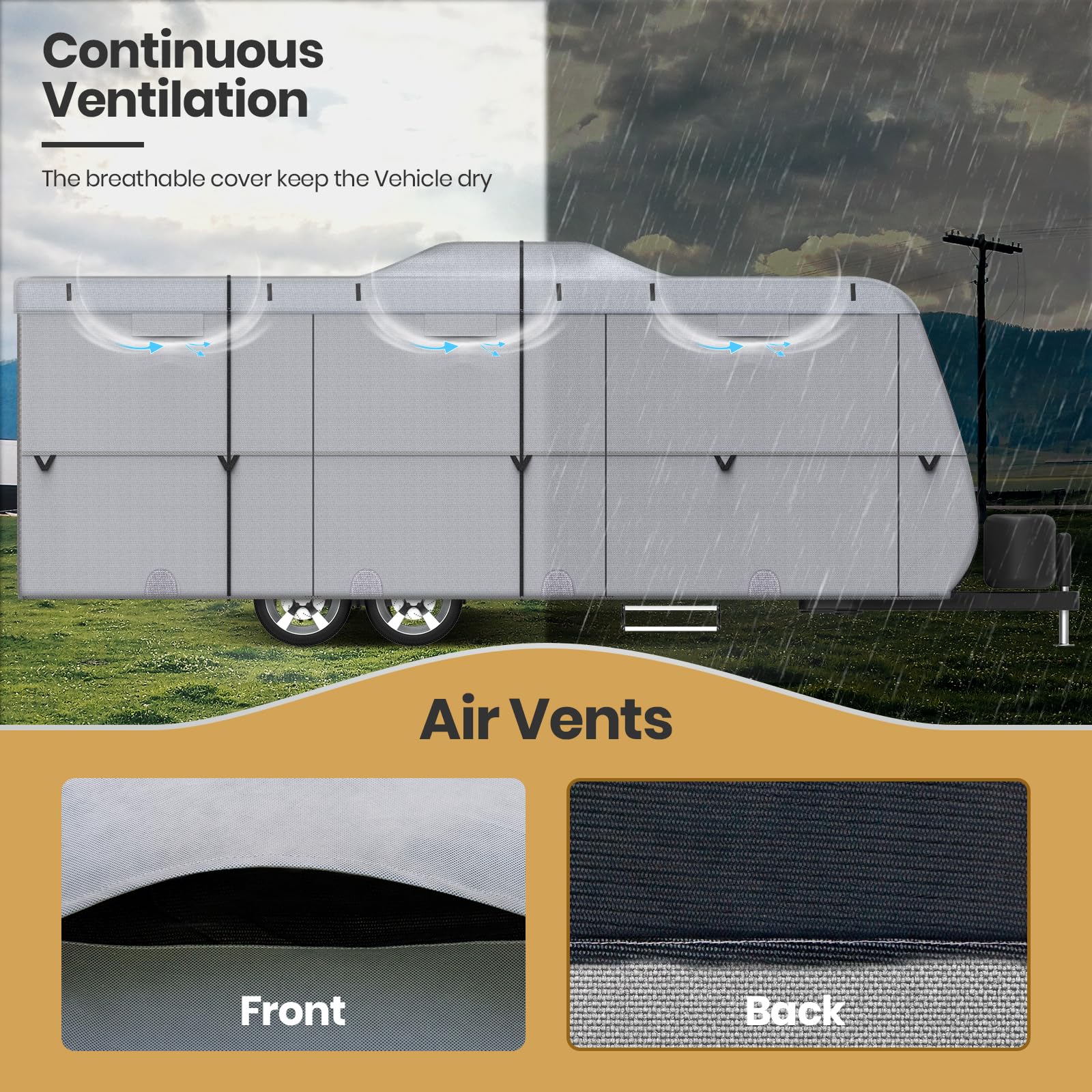 Upgraded 300D Ripstop Diamond Travel Trailer RV Cover 24'-27' - Waterproof Camper Cover with Adhesive Repair Patch | Heavy-Duty Protection for Outdoor Storage & Winter Use