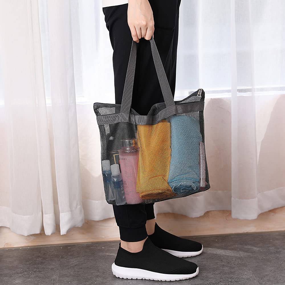 Quick Dry Mesh Shower Caddy Bag with Zipper & Inner Pocket - Lightweight Portable Bath Organizer for College Dorm, Gym, Beach & Travel - Perfect for Swimming, Camping & Outdoor Activities (Gray)