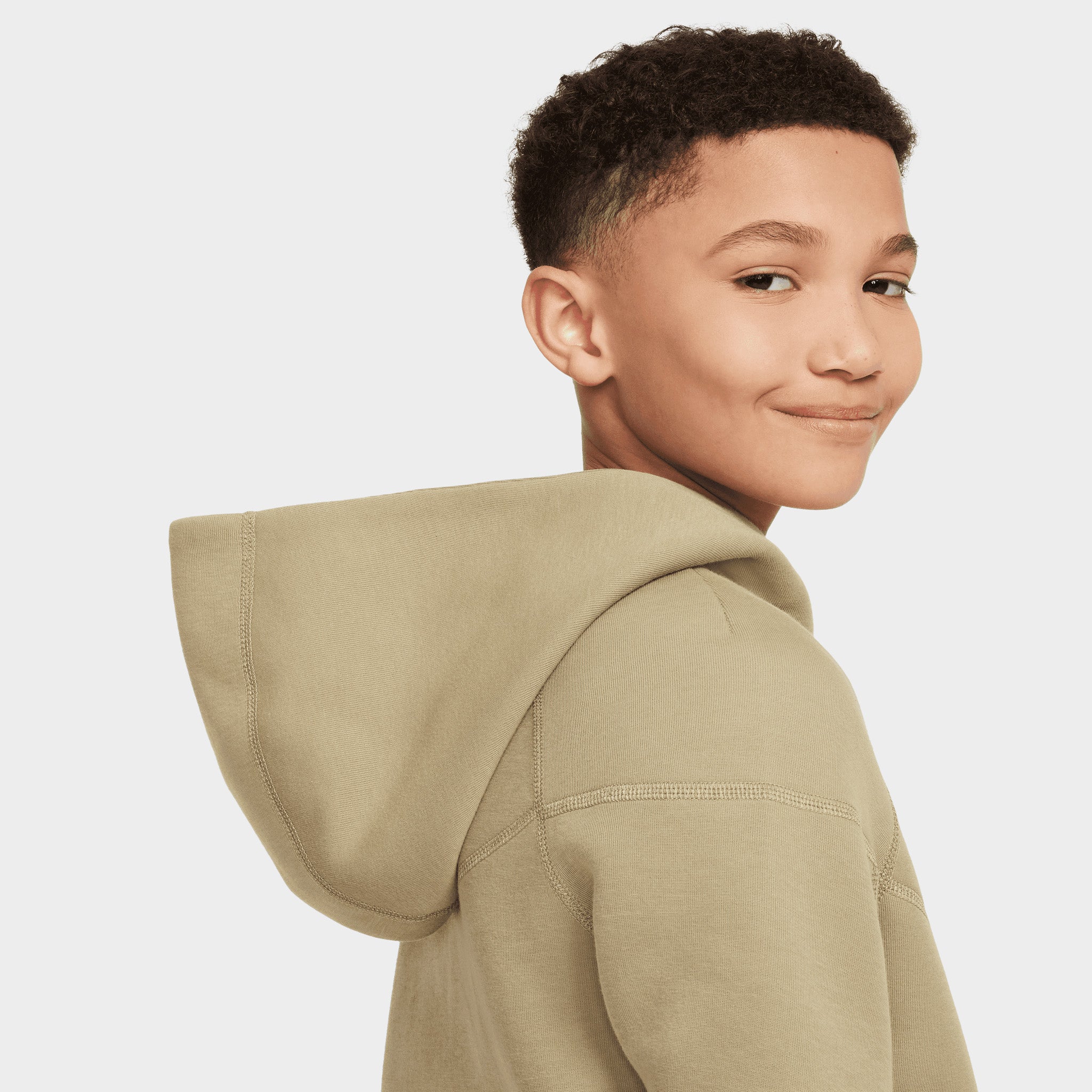 Nike Junior Boys' Tech Fleece Full Zip Hoodie - Neutral Olive & Black - Warm Winter Jacket for Kids, School, Sports & Outdoor Activities