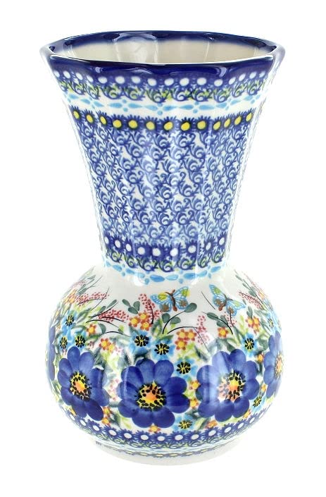 Handmade Blue Rose Polish Pottery Vase - Elegant Floral Design for Home Decor, Wedding Centerpiece & Garden Display
