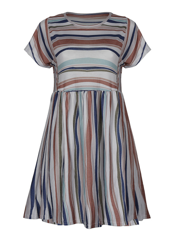 Women's Casual Short Sleeve Striped Dress - Summer Beach Wear, Office Outfit & Weekend Brunch Dress